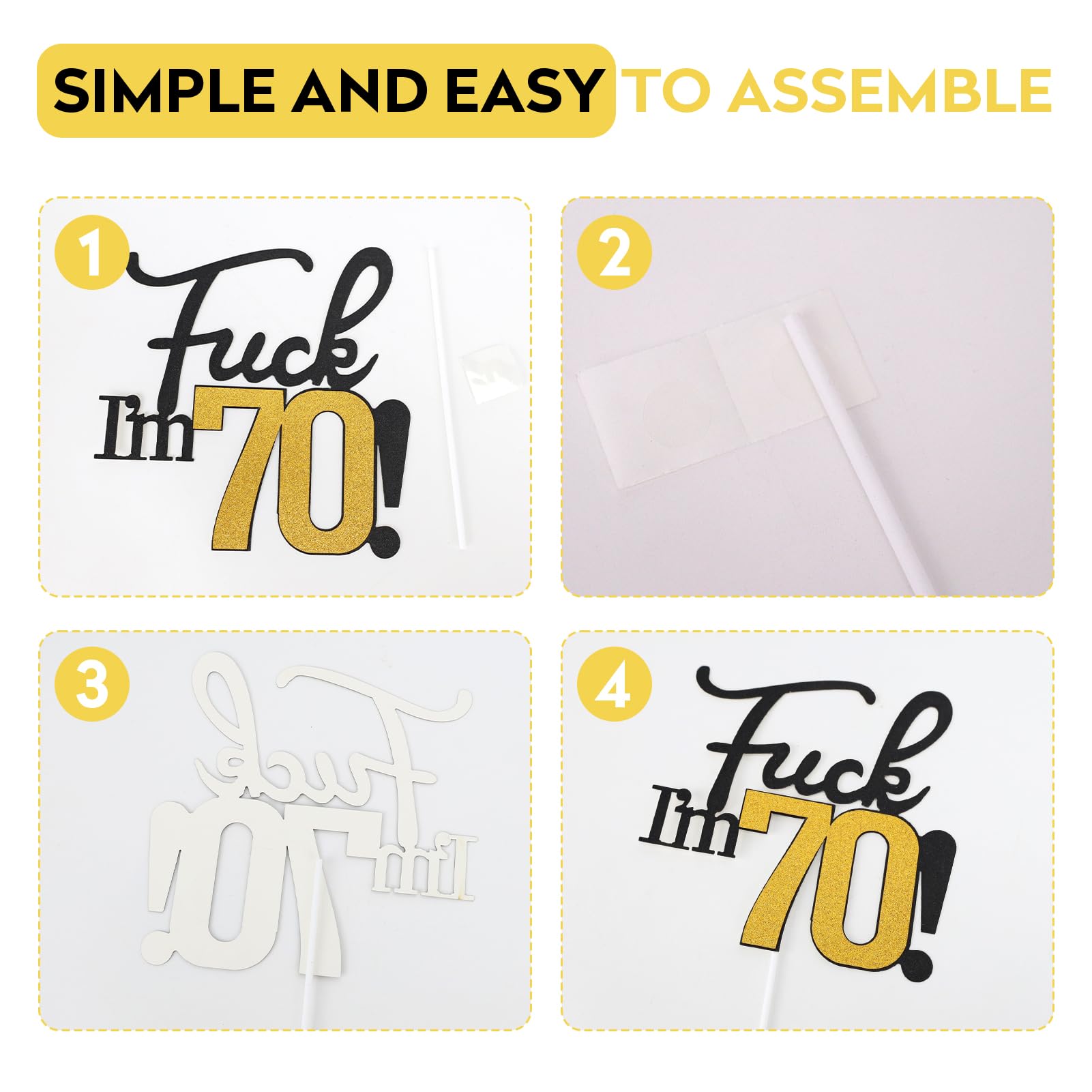 70th Birthday Cake Topper - Black & Gold Glitter Party Decor for Men & Women | Funny 70th Birthday Decorations | Cake Topper for Anniversary Celebrations & Milestone Parties