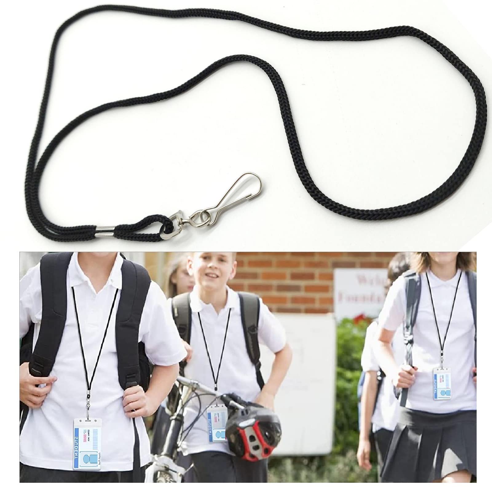 120 Pack Black Badge Lanyards with J Hook - ID Card Holder for Office & School Use