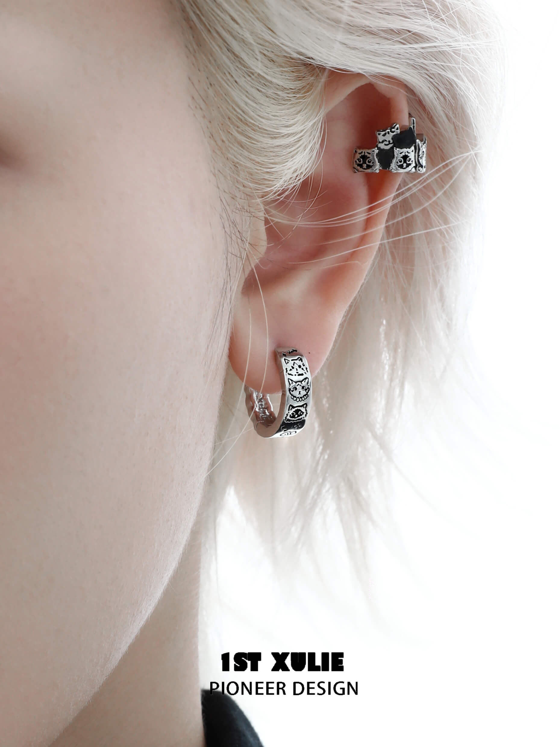 Graffiti Kitten 18K Gold Plated Earrings for Women - Trendy Cat Stud Earrings for Casual Wear & Gift Giving