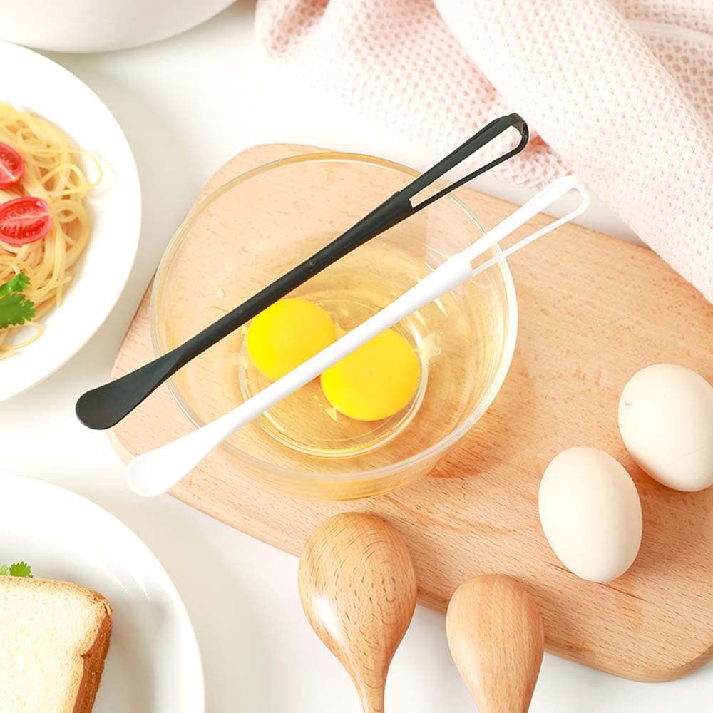 Mini Plastic Whisks with Long Handle - Double Head Egg Beater & Seasoning Spoon - 8.66 Inch Kitchen Gadget for Mixing, Beating, Cooking & Stirring (Black, YB123) - Perfect for Baking, Whisking Eggs, Making Sauces & DIY Crafts