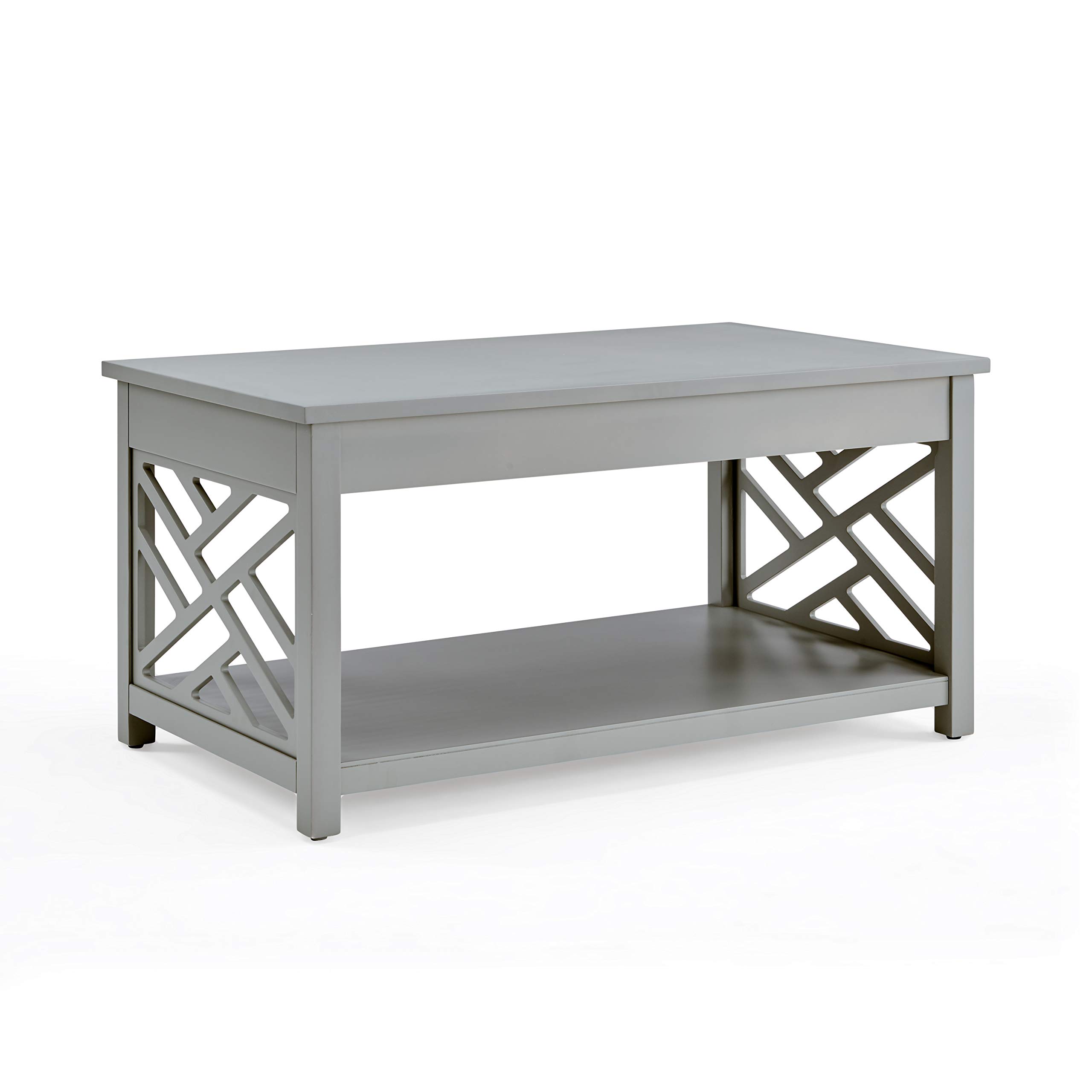 36-inch Coventry Wood Coffee Table - Traditional Modern Design with Open Detailing & Storage Shelf in Gray Finish | Perfect for Cottage, Loft, Apartment Living Rooms as Accent, End or Side Table
