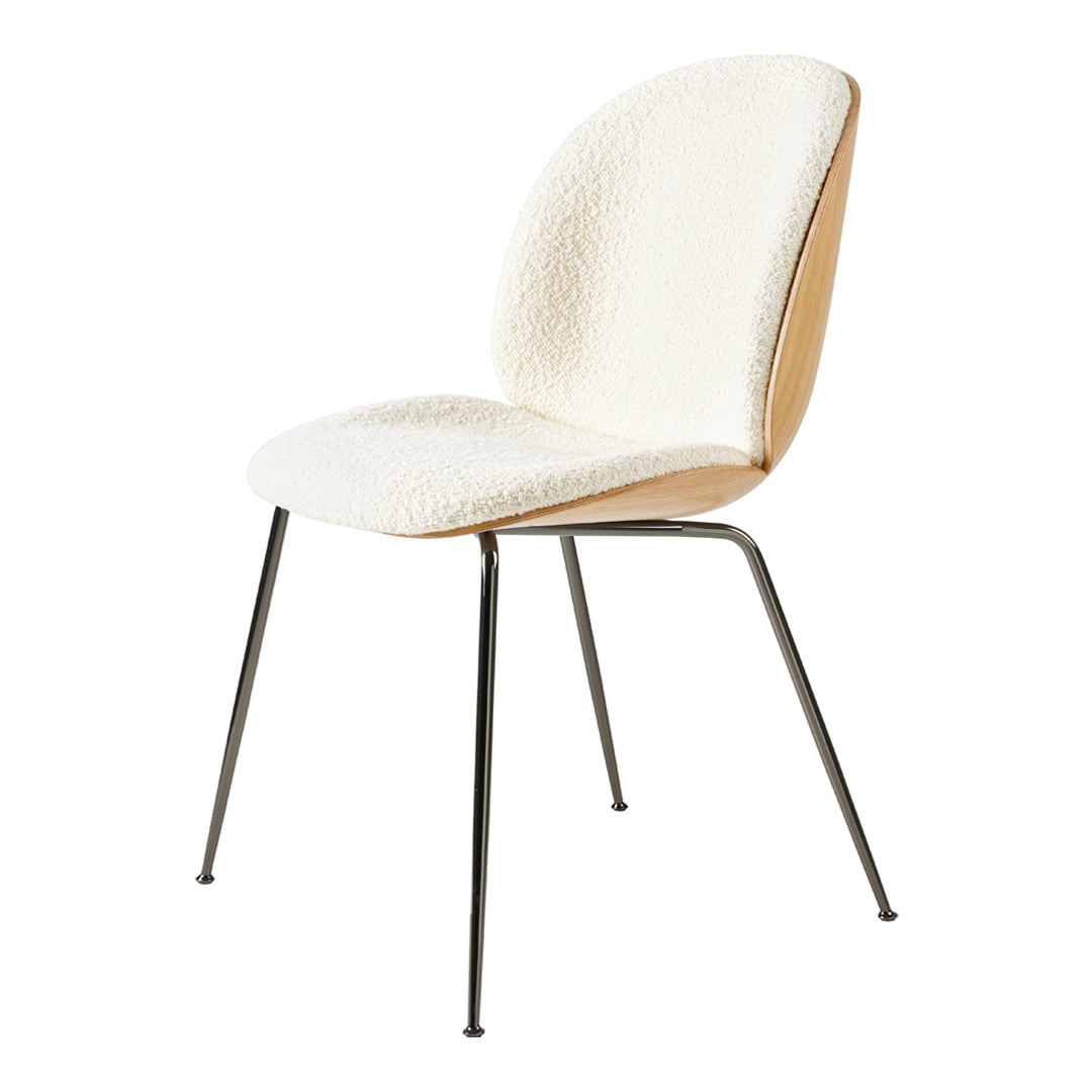 Modern Beetle Dining Chair with Upholstered Front & 3D Veneer Shell - Conical Base for Kitchen, Dining Room, or Office - Comfortable Seating Solution for Home & Commercial Spaces