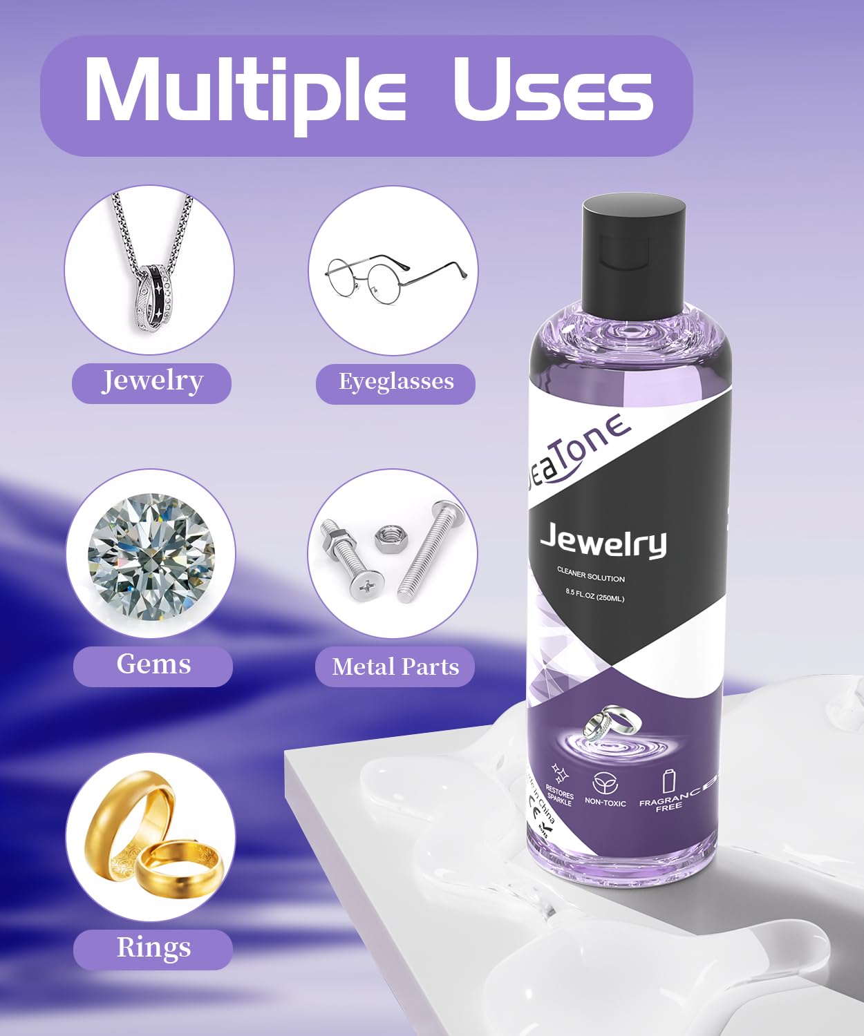 JeaTone 8.5 oz Jewelry Cleaner Solution - Safe for Gold, Silver, Diamonds & Rings | Professional Jewelry Cleaning for Necklaces, Earrings & Watches | Perfect for Daily Maintenance & Special Occasion Prep