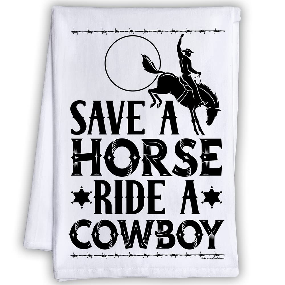 Funny Cowboy Tea Towels - Save a Horse Ride a Cowboy Kitchen Towels with Sayings | Decorative Dish Towels for Housewarming Gifts | Multi-Use Cute Kitchen Towels for Women | Perfect for Country-Themed Kitchens & Western Home Decor