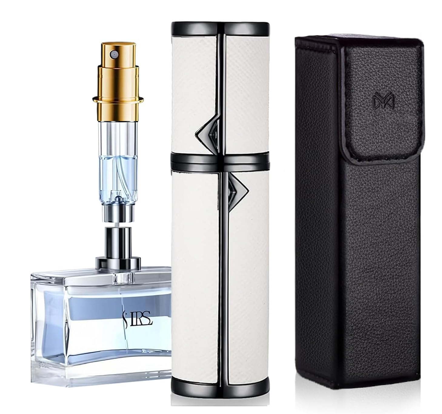 Refillable Travel Perfume Bottle 5ml - Genuine Leather Leakproof Mini Cologne Sprayer for Women & Men - Portable Pocket Size Perfume Atomizer for Cruise, Car Trips, Purse & Gifts (White) | Perfect for Daily Use, Travel Essentials & On-the-Go Fragrance Touch-ups