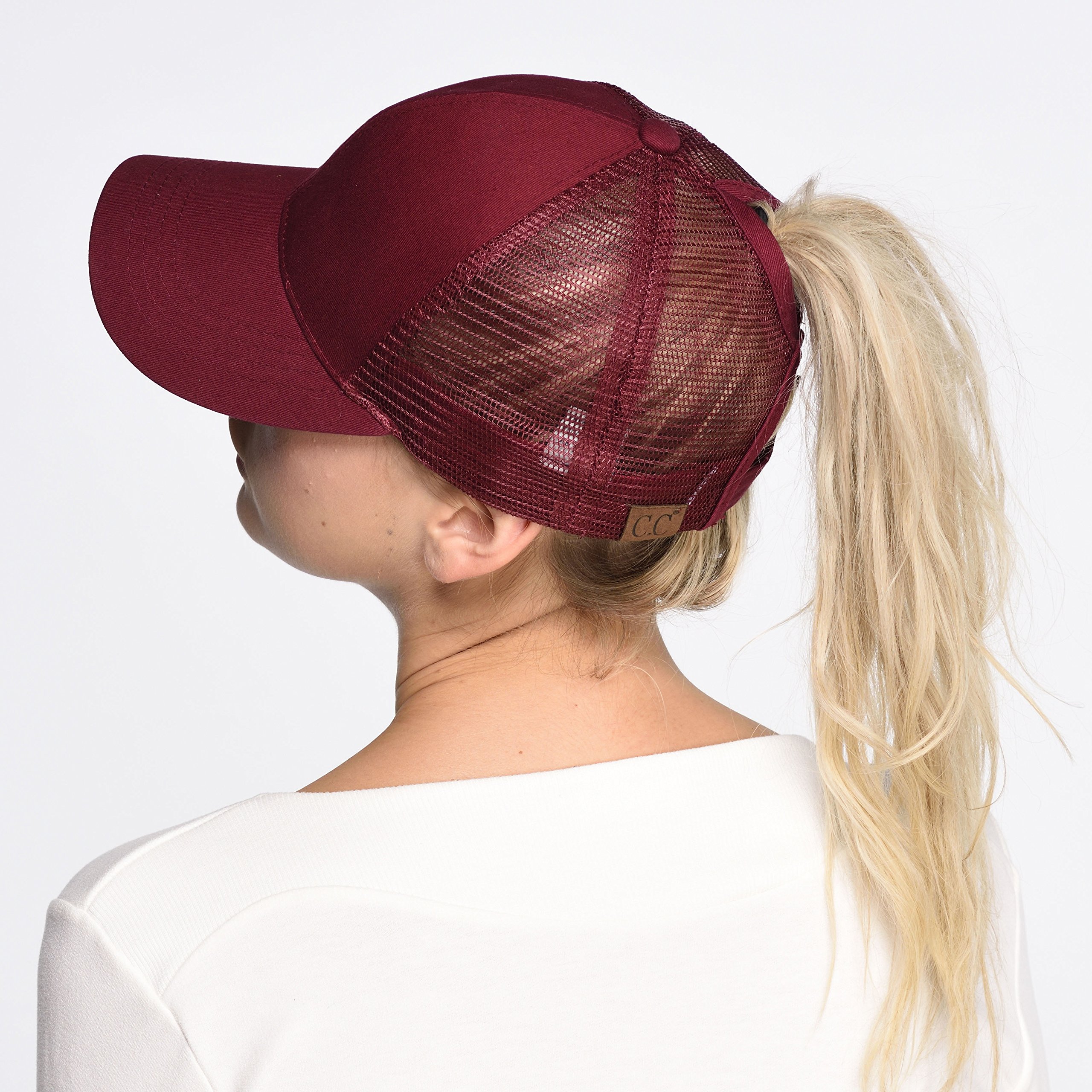Stylish Ponytail Baseball Cap for Women - C.C Hatsandscarf Trucker Hat with Messy Bun Opening (BT-6) - Perfect for Running, Gym, and Outdoor Activities