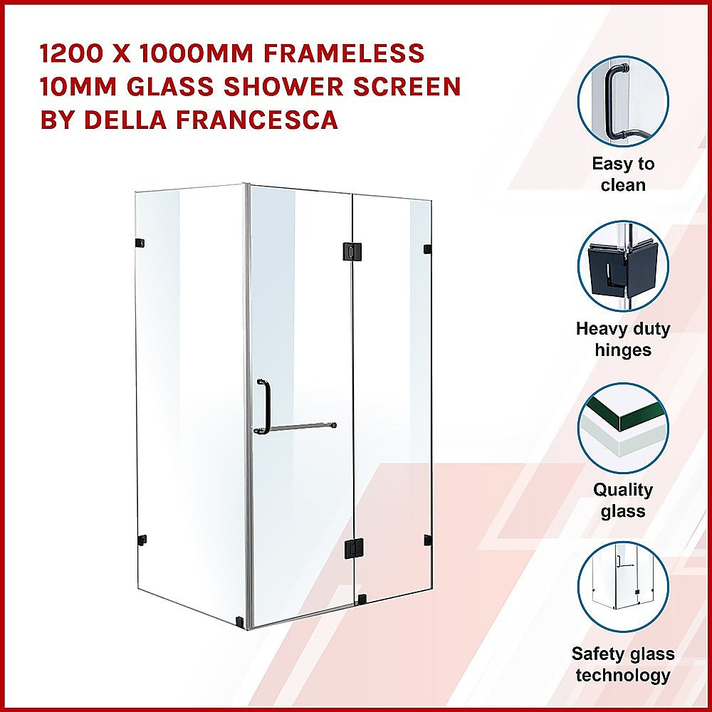 Frameless 10mm Glass Shower Screen 1200 x 1000mm - Premium Bathroom Enclosure by Della Francesca | Perfect for Modern Walk-In Showers and Spa Bathrooms