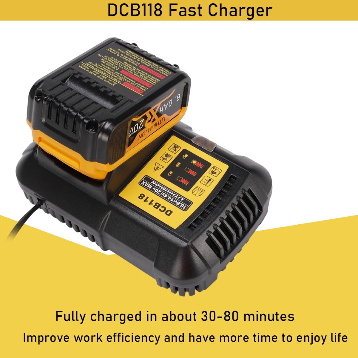 DEWALT DCB118 Fast Battery Charger for 20V/60V MAX FLEXVOLT Batteries - Quick Charging Station for Power Tools - Perfect for Job Sites, Workshops & DIY Projects