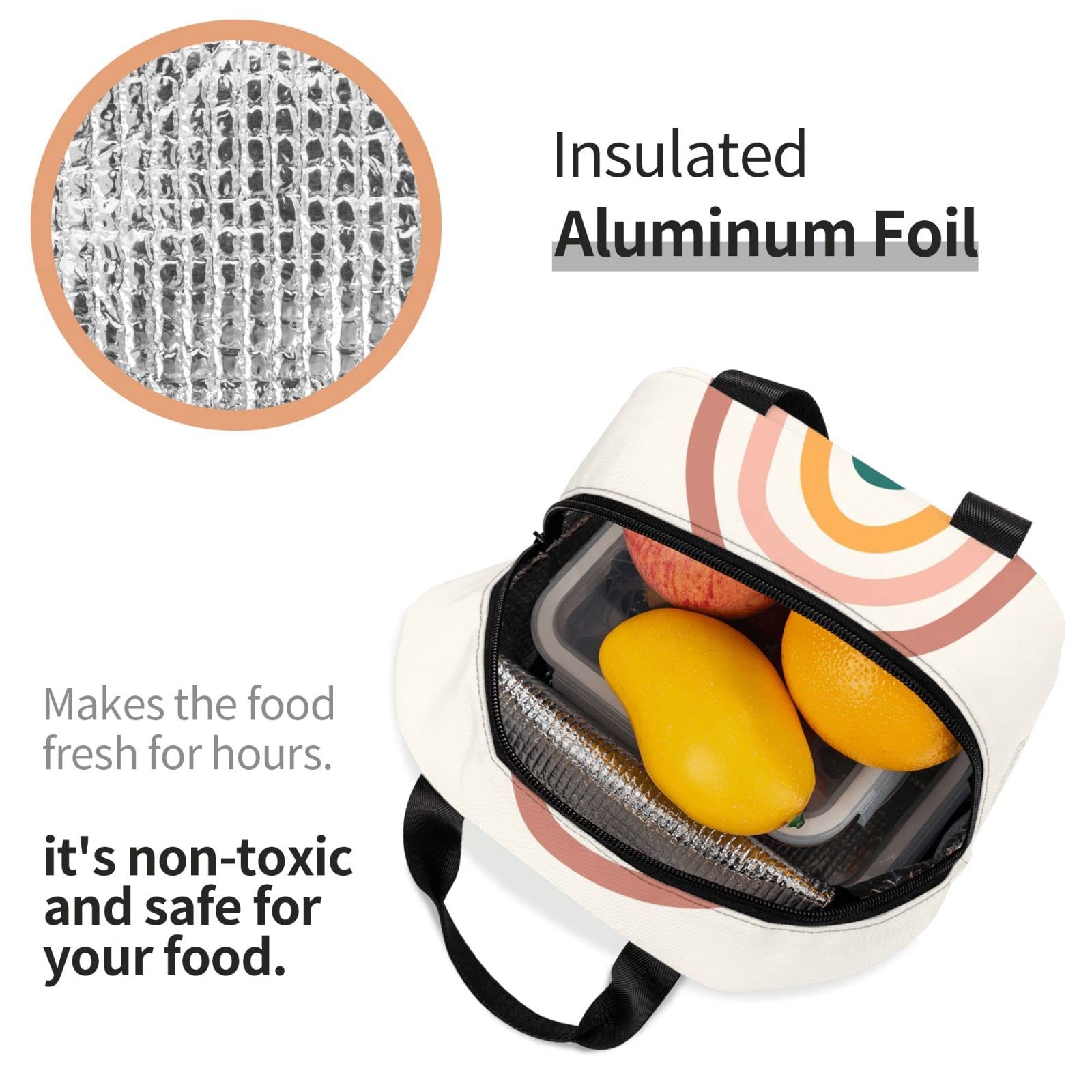 **Eco-Friendly Boho Rainbow Insulated Lunch Box - Reusable Lunch Bag for Women & Men, Perfect for Office, School, Camping, Hiking, Picnic & Beach Travel - Leakproof & Durable Lunch Tote for Work, Outdoor Adventures & Daily Use**