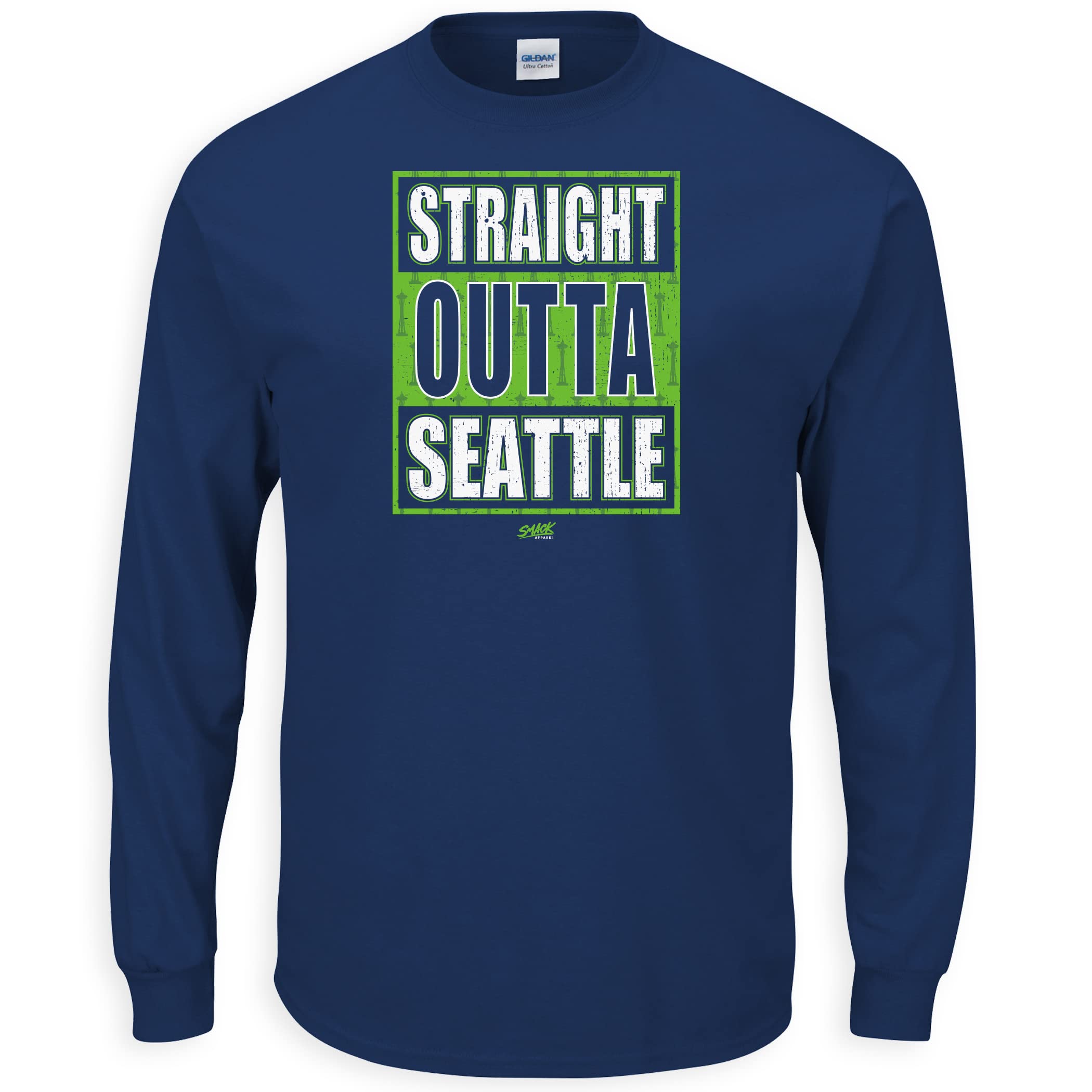 Smack Apparel Straight Outta Seattle Football Fan T-Shirt - Navy Blue Long Sleeve (XX-Large, Sizes SM-5XL) | Perfect for Game Day, Tailgating & Showing Seattle Pride