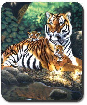 Premium Tiger and Cubs Art Plates Mouse Pad - Non-Slip Gaming & Office Desk Mat for Computer, Laptop, and Workspace