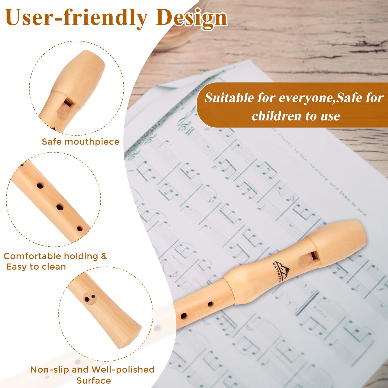 Eastrock Soprano Recorder for Adults - Baroque Style Maple Wood C Key 2-Piece Recorder with Hard Case - Perfect for Beginners, Music Education & Home Practice