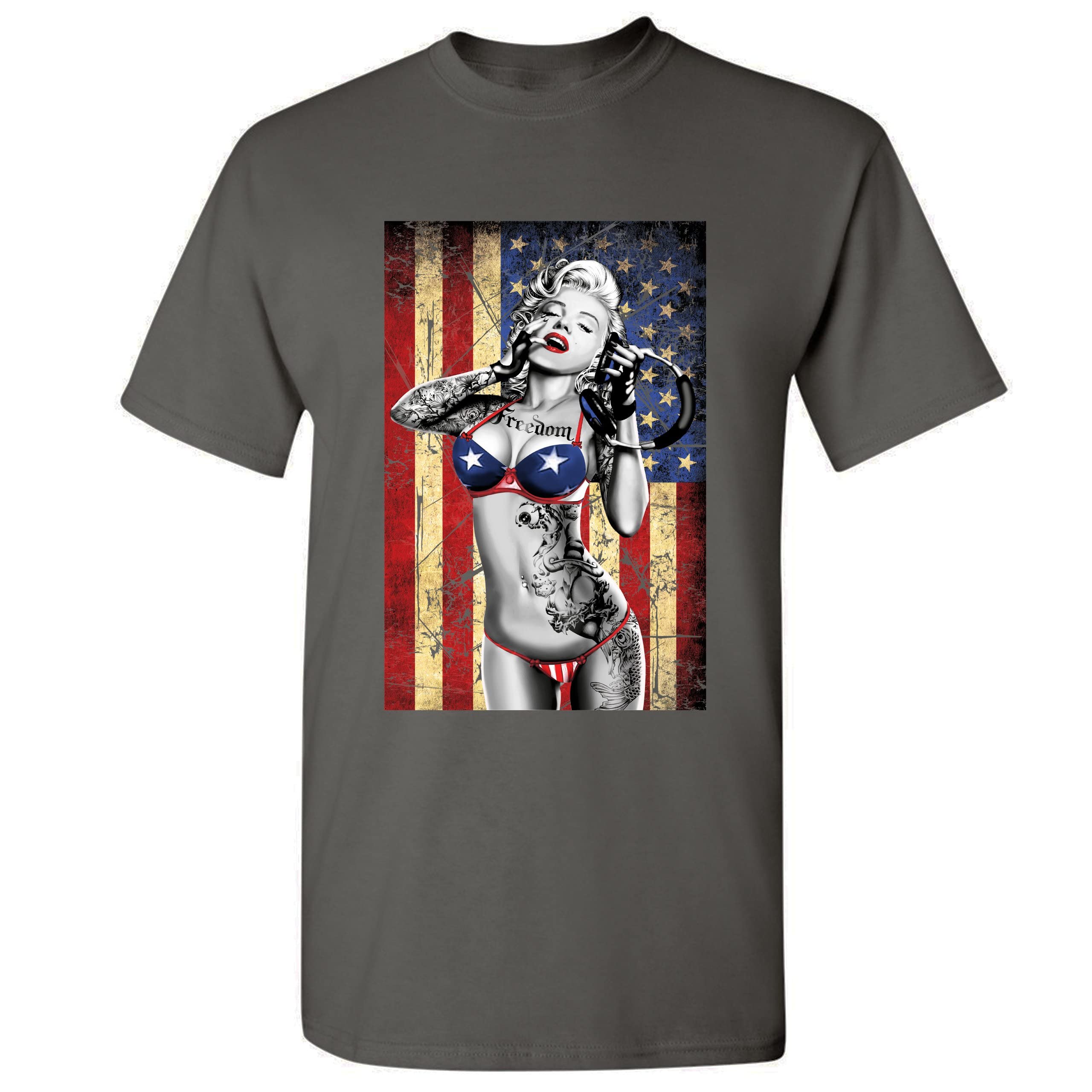Marilyn Monroe Vintage Hollywood Glamour T-Shirt - American Flag Print, Sexy Retro Style for Men & Women - Perfect for Casual Wear, Parties & Retro-Themed Events