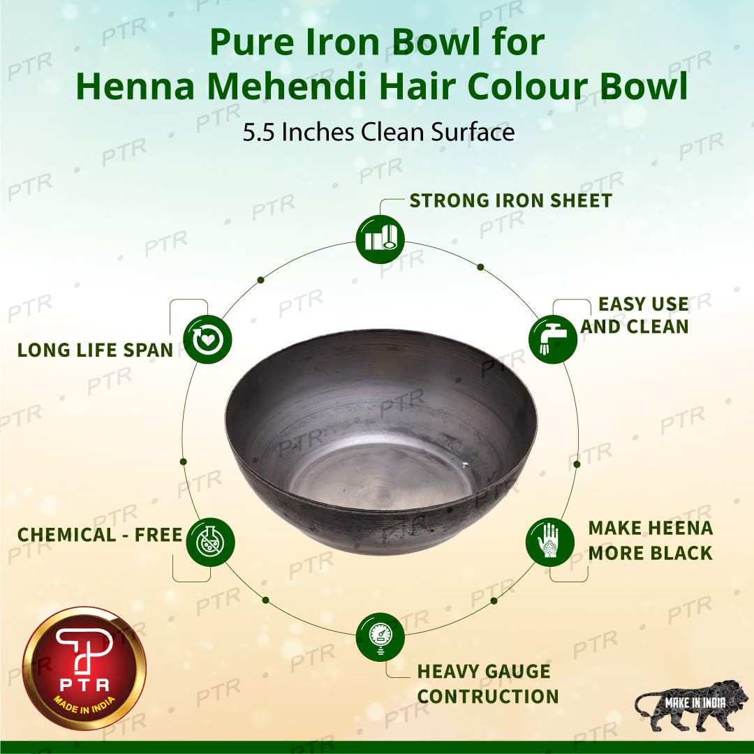 PTR Iron Bowl for Henna & Mehendi Paste Mixing - Traditional Indian Wok Kadai Without Handle - Perfect for DIY Body Art, Tattoo Designs & Cultural Celebrations