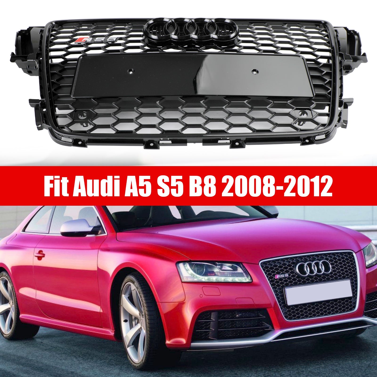 08-12 Audi A5 S5 B8 RS5 Style Honeycomb Sport Mesh Grille - High-Quality Replacement Front Bumper Grill for Enhanced Airflow & Aggressive Look - Perfect for Car Enthusiasts & Performance Upgrades