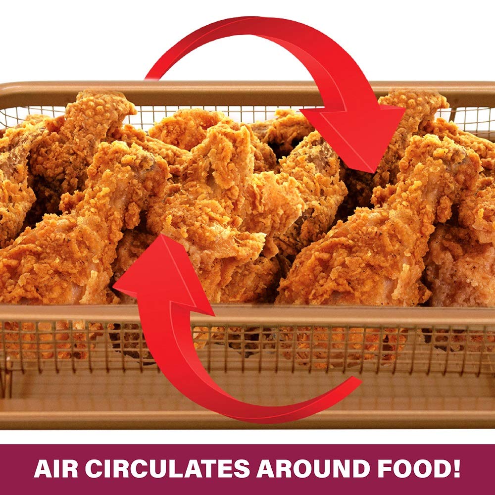 Gotham Steel Air Fryer Tray Set - 2-Piece Nonstick Copper Crisper Basket for Air Fryers & Convection Ovens | Perfect for Baking, Roasting & Crispy Foods | Dishwasher Safe Large 12.5” x 9” | Ideal for Healthy Cooking, Meal Prep & Family Dinners