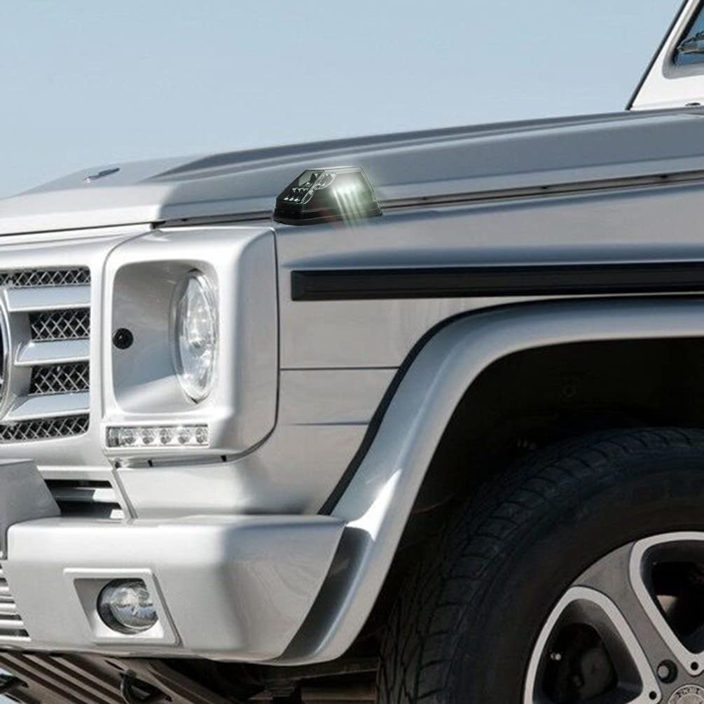 Smoked Lens Front Corner Turn Signal Lamps for 1990-2018 Mercedes Benz AMG W463 G-Class (G500 G550 G600 G55 G63) - Amber LED Side Marker & White LED Position Lights - Perfect for Off-Roading & Night Driving