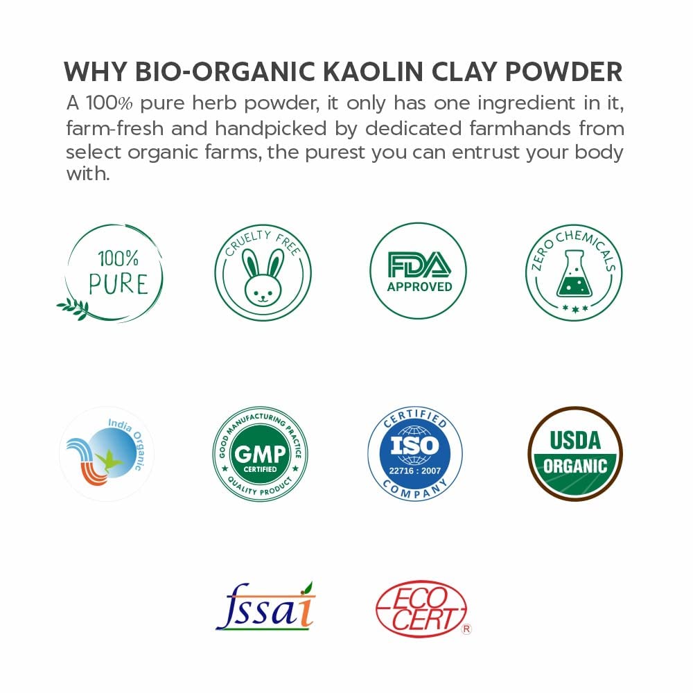 Organic Kaolin Clay Powder for Face & Skin - 250g (200g + 50g Free) | Natural Detox Mask, Acne Treatment & Pore Minimizer | DIY Skincare, Spa & Beauty Routine