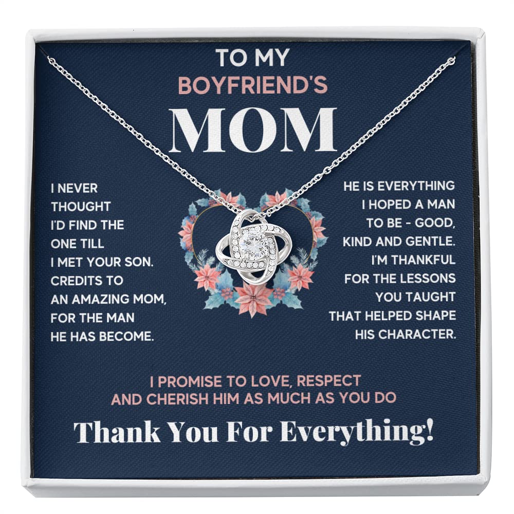 Boyfriend's Mom Necklace - Future Mother-in-Law Jewelry Gift for Christmas & Mother's Day - Engraved Message Card & Gift Box - Perfect Present for My Boyfriend's Mother (Standard Box, Blue/Pink) - Ideal for Special Occasions, Holidays & Showing Appreciation