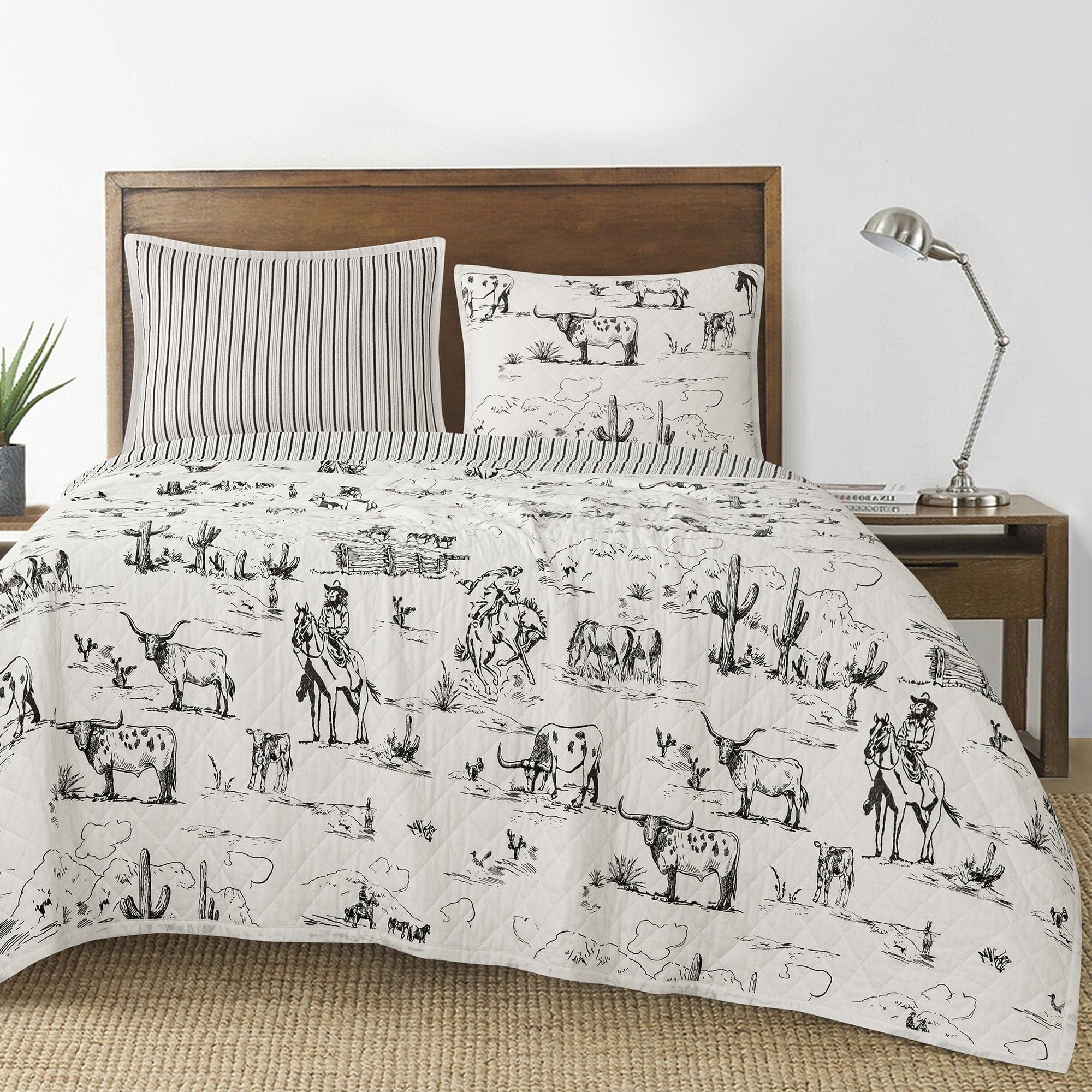 Ranch Life Printed Reversible Quilt Set - Western Farmhouse Bedding for Queen Size Beds - Perfect for Farmhouse Decor, Guest Rooms & Cozy Cabin Retreats