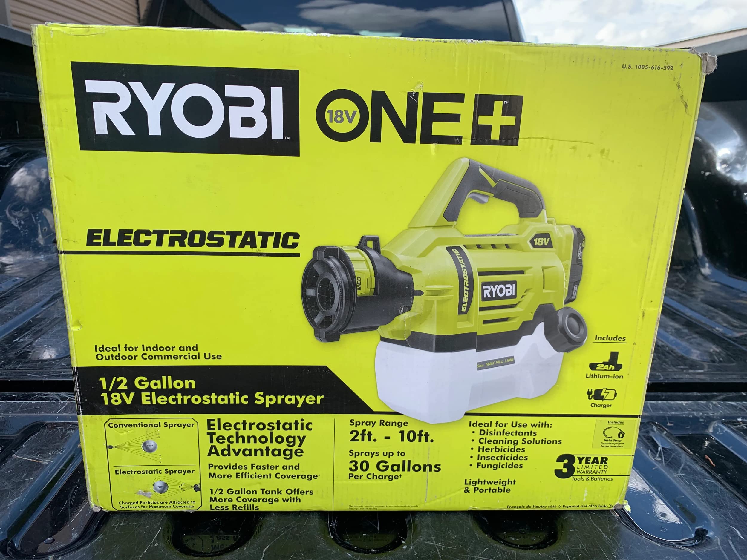 RYOBI ONE+ 18V Cordless Electrostatic Sprayer - 0.5 Gallon Battery-Powered Paint Sprayer with 2.0Ah Battery & Charger (P2890) - Perfect for Home Painting, DIY Projects, and Professional Use