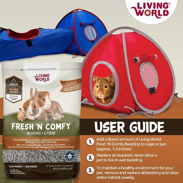 Living World Fresh 'N Comfy Small Animal Bedding - Soft & Absorbent Hamster, Guinea Pig, Rabbit Cage Liner - Natural Tan Color for Cozy Pet Nesting & Play Areas