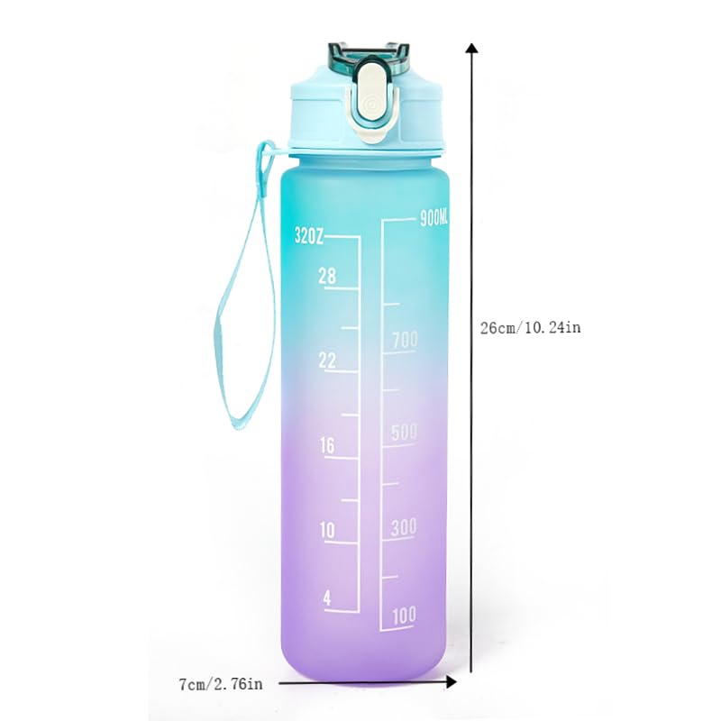 YAMSLAM 900ml BPA-Free Plastic Water Bottle with Straw - Leak Proof Sports Water Bottle for Gym, School, Hiking & Outdoor Activities - Reusable Fitness Drink Bottle for Students & Athletes