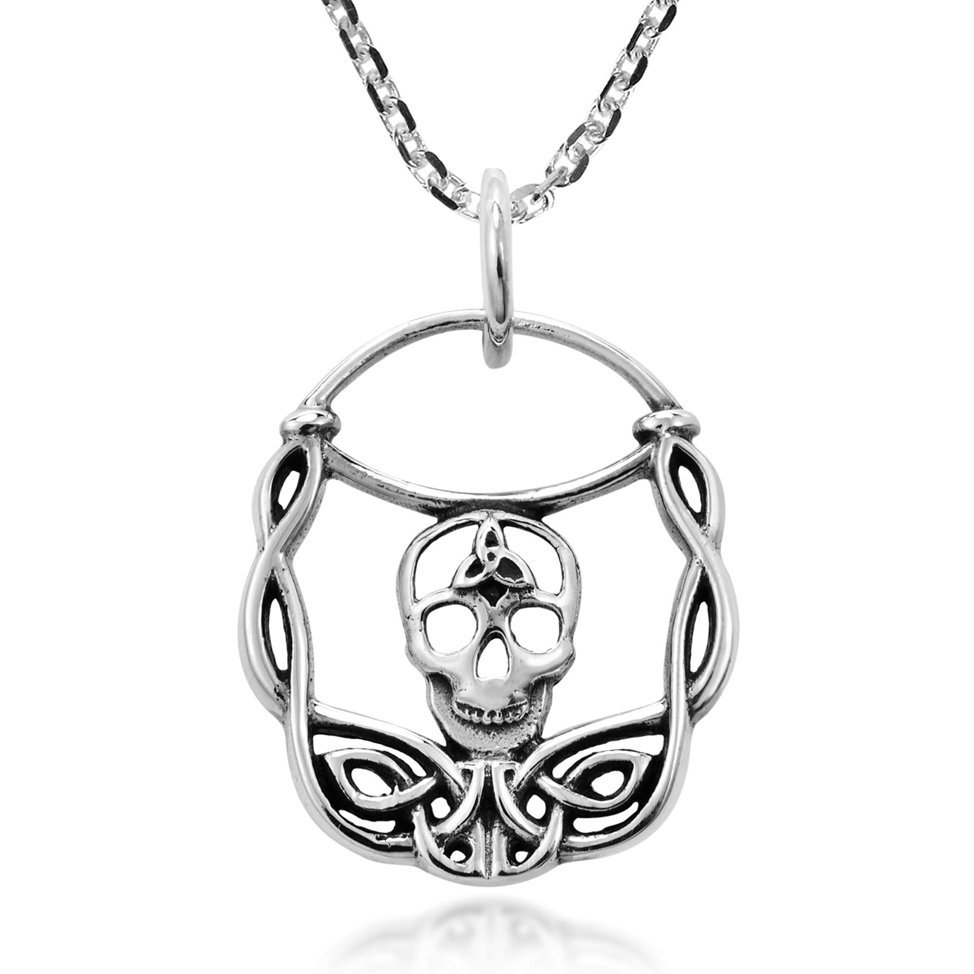 AeraVida Edgy Celtic Skull & Trinity Knot .925 Sterling Silver Pendant Necklace for Women - Gothic Jewelry, Halloween Gift, Punk Fashion Accessory - Perfect for Parties, Concerts & Alternative Style Outfits