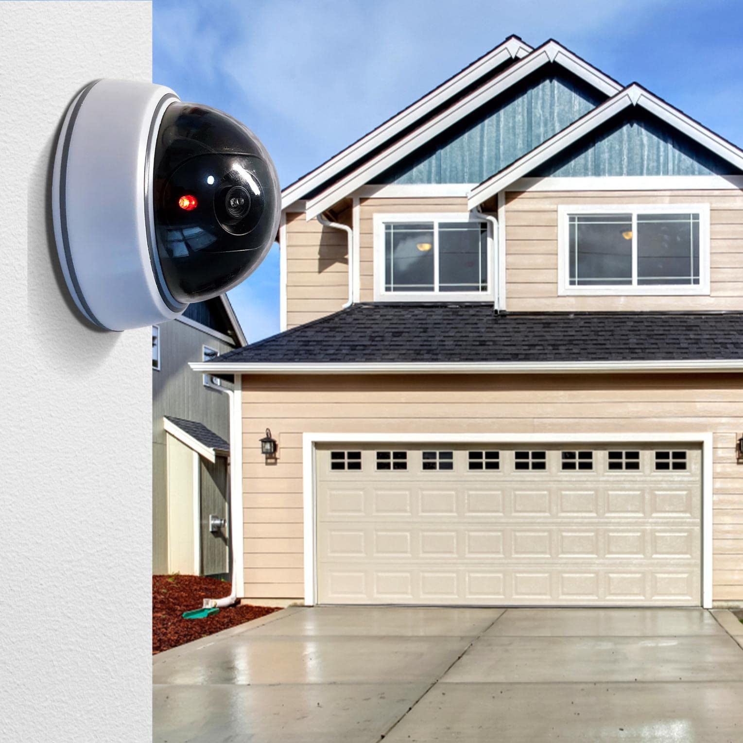 MIS1950s Fake Security Camera - Wireless Dummy Dome Surveillance Camera with Flashing Red LED, Realistic Look, Indoor Waterproof - Ideal for Home, Office, Business & Parking Lot Security