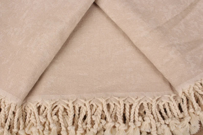 Premium Beige Turkish Cotton Beach Towel - Soft, Absorbent & Quick-Drying - Perfect for Pool, Beach, Vacation & Spa Use