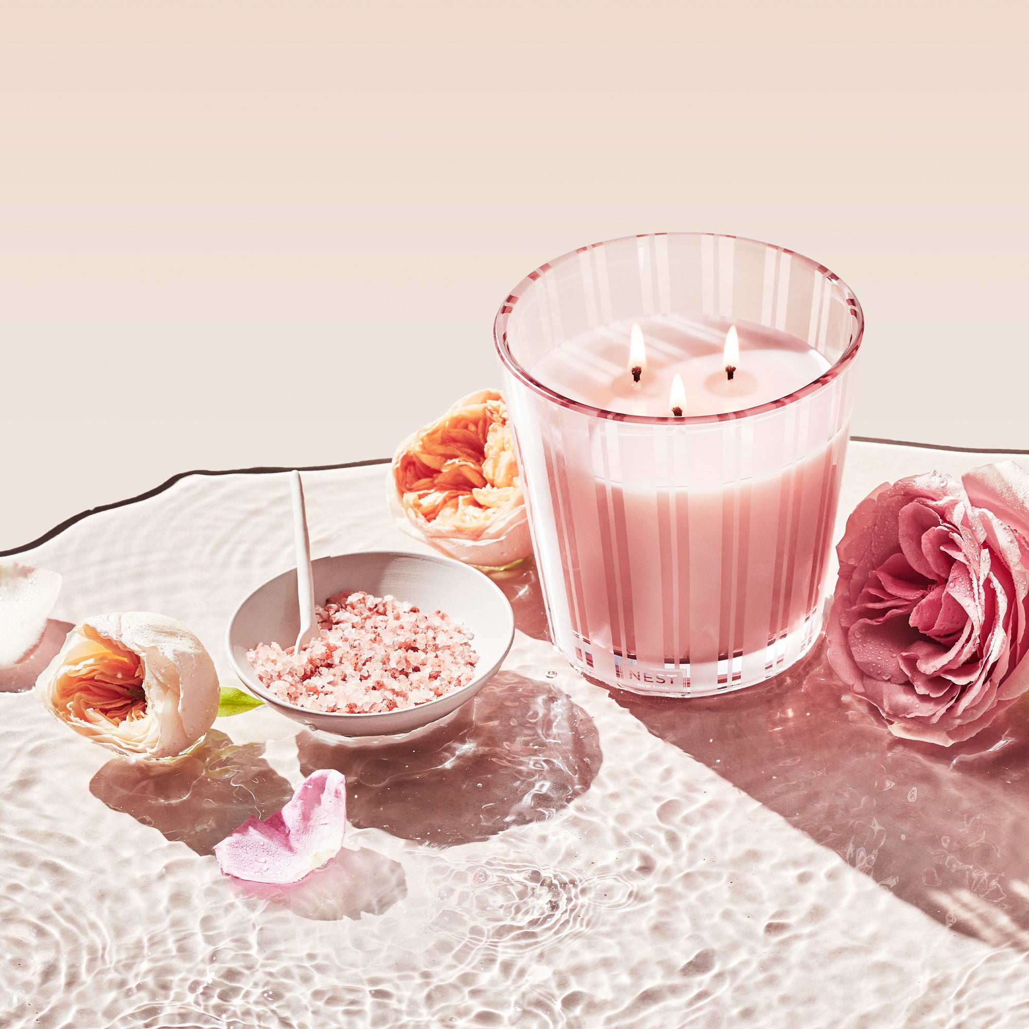 Himalayan Salt & Rosewater Scented Candle - Natural Aromatherapy for Relaxation, Meditation & Home Decor