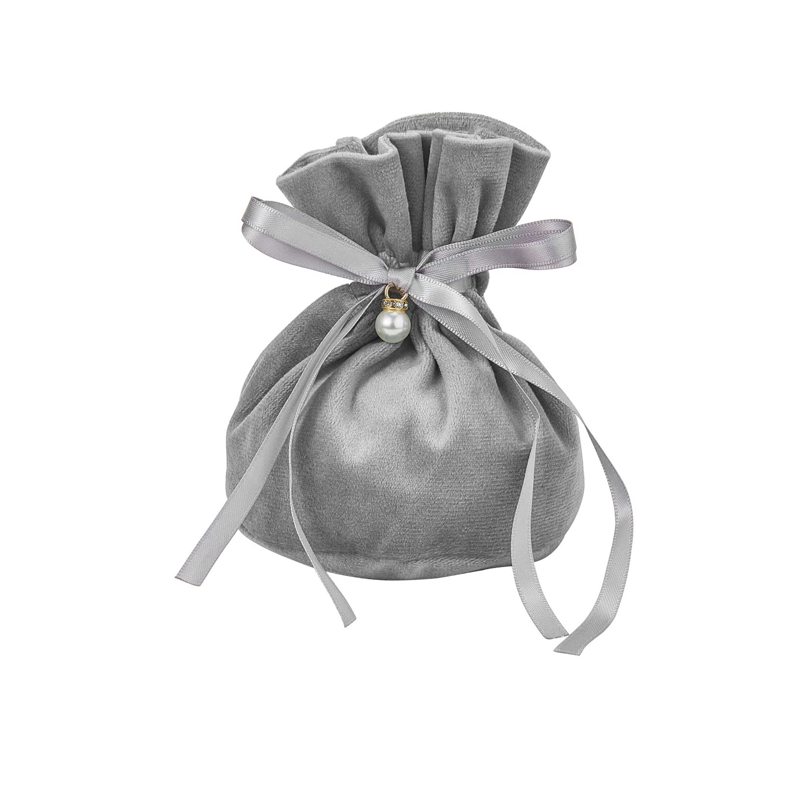 10 Pcs 5.5x5 Inch Gray Velvet Drawstring Gift Bags with Pearl Charm - Elegant Party Favors for Christmas, Birthday, Wedding, Baby Shower & Special Events