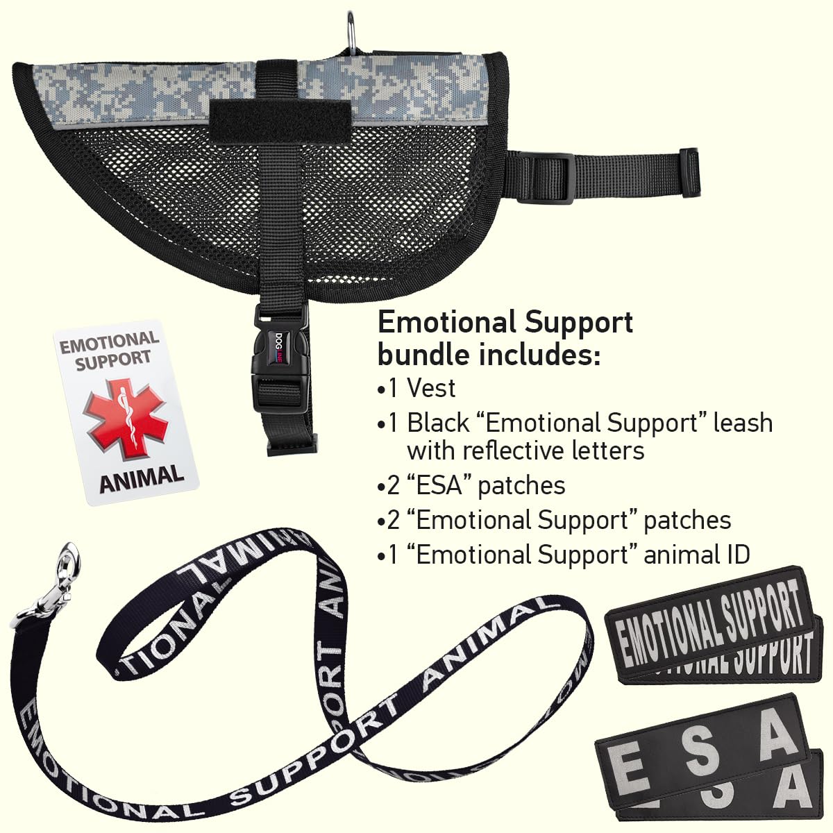 Adjustable Emotional Support Dog Vest Bundle - Service Dog Harness with Reflective ESA Patches, Leash & ID Card for Therapy Pets | Perfect for Air Travel, Public Spaces & Anxiety Relief