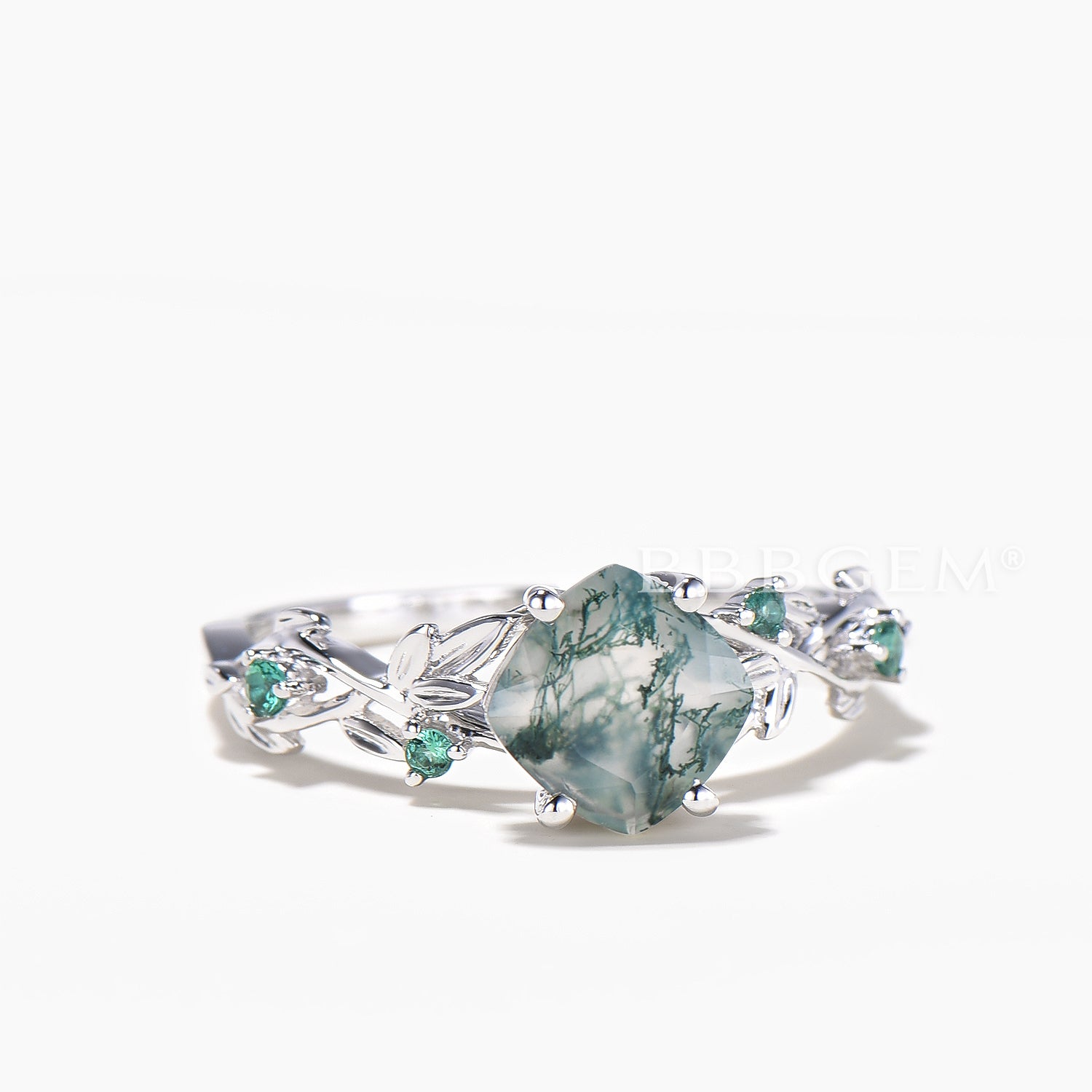 Natural Moss Agate Cushion Cut Engagement Ring - Emerald Leaf Twisted Vintage Wedding Band for Women, Perfect for Proposals, Anniversaries & Romantic Occasions