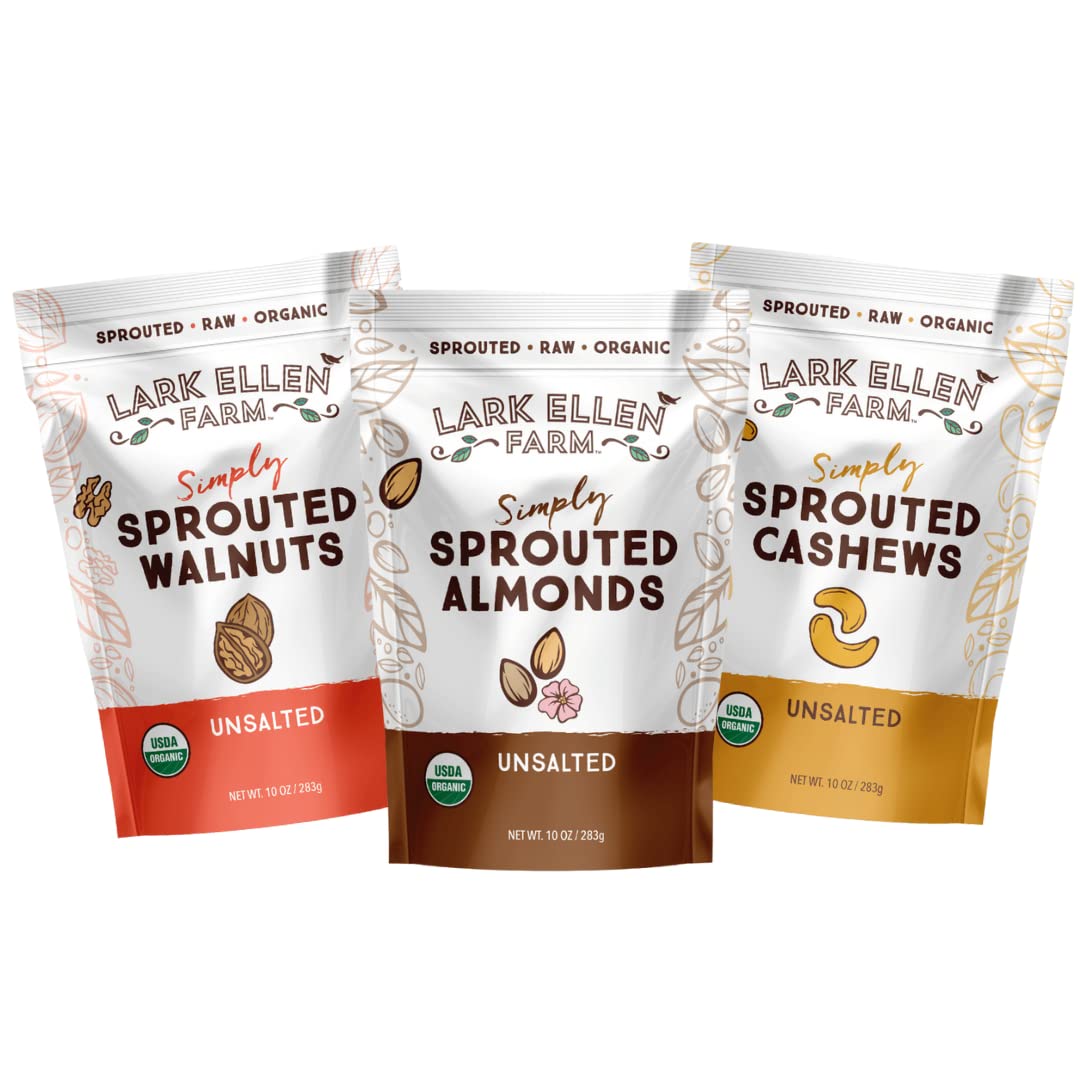 Organic Sprouted Raw Walnuts, Almonds & Cashews Variety Pack - USDA Certified, Gluten-Free, Unsalted Healthy Snacks (10 oz x 3 Pack) - Perfect for On-the-Go, Keto Diet, Vegan Lifestyle & Office Snacking