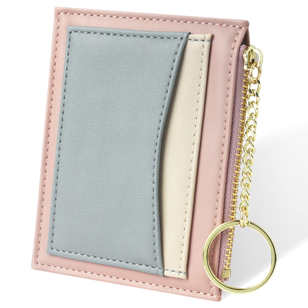 URAQT Slim Leather Credit Card Holder Wallet for Women - Minimalist Front Pocket Wallet with 5 Card Slots, Zipper Coin Purse & Keychain - RFID Blocking Card Protector | Perfect for Everyday Use, Travel & Gift Giving