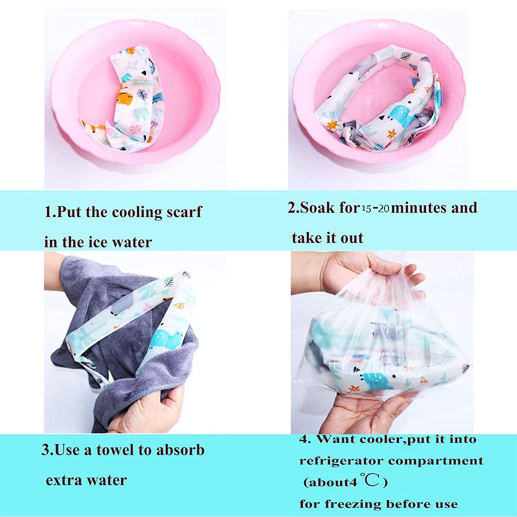 Cooling Dog Bandana for Summer - Breathable Pet Scarf with Ice Pack - Adjustable Cooling Collar for Dogs & Cats - Blue Cartoon Pattern - 1 Pack | Perfect for Hot Weather, Walks, Hiking & Outdoor Adventures