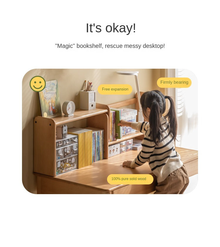 Solid Wood Kids Bookshelf - Beech, Oak, Poplar - Multi-Functional Storage Shelf for Bedroom, Playroom & Nursery Organization