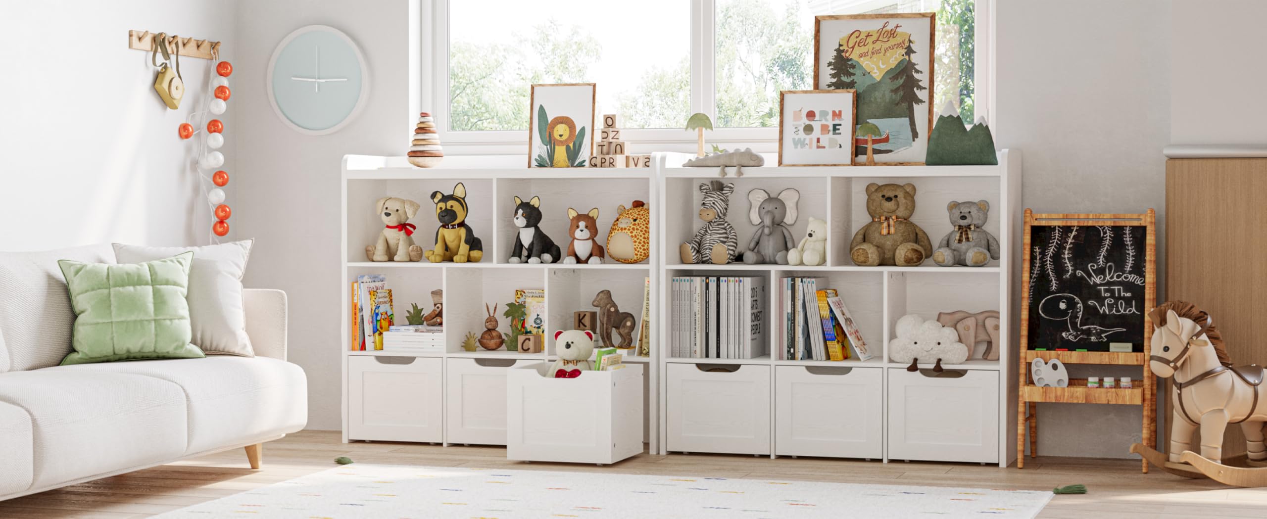 IRONCK 3-Tier Toy Storage Organizer with Movable Drawers & 5 Cubbies - Multifunctional Kids Floor Cabinet for Toys, Books & Clothes - Perfect for Bedroom, Playroom & Nursery - White