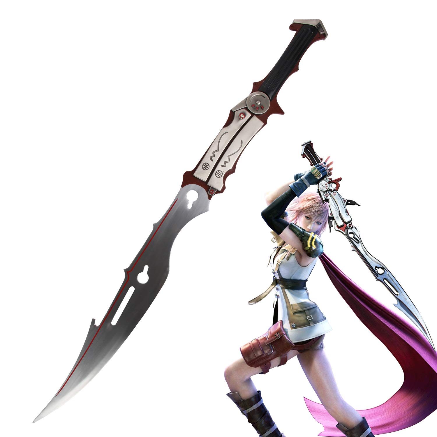 Japanese Fantasy Lightning Blazefire Saber Gunblade - Anime Cosplay Replica Carbon Steel Sword for Final Fantasy & Game Collectors | Perfect for Cosplay, Display & Role-Playing