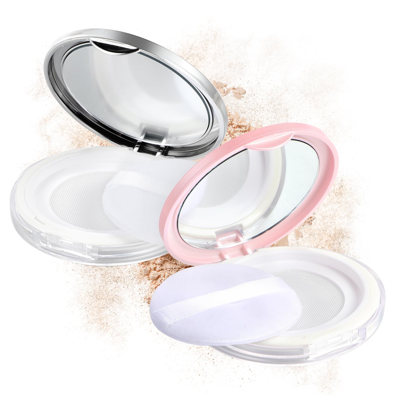 2Pcs Refillable Loose Powder Compact with Mirror & Puff - 0.17 oz Portable Empty Makeup Powder Case for Travel, Touch-ups & On-the-Go Beauty | Perfect for Loose Powder, Mineral Makeup & Face Powder Storage