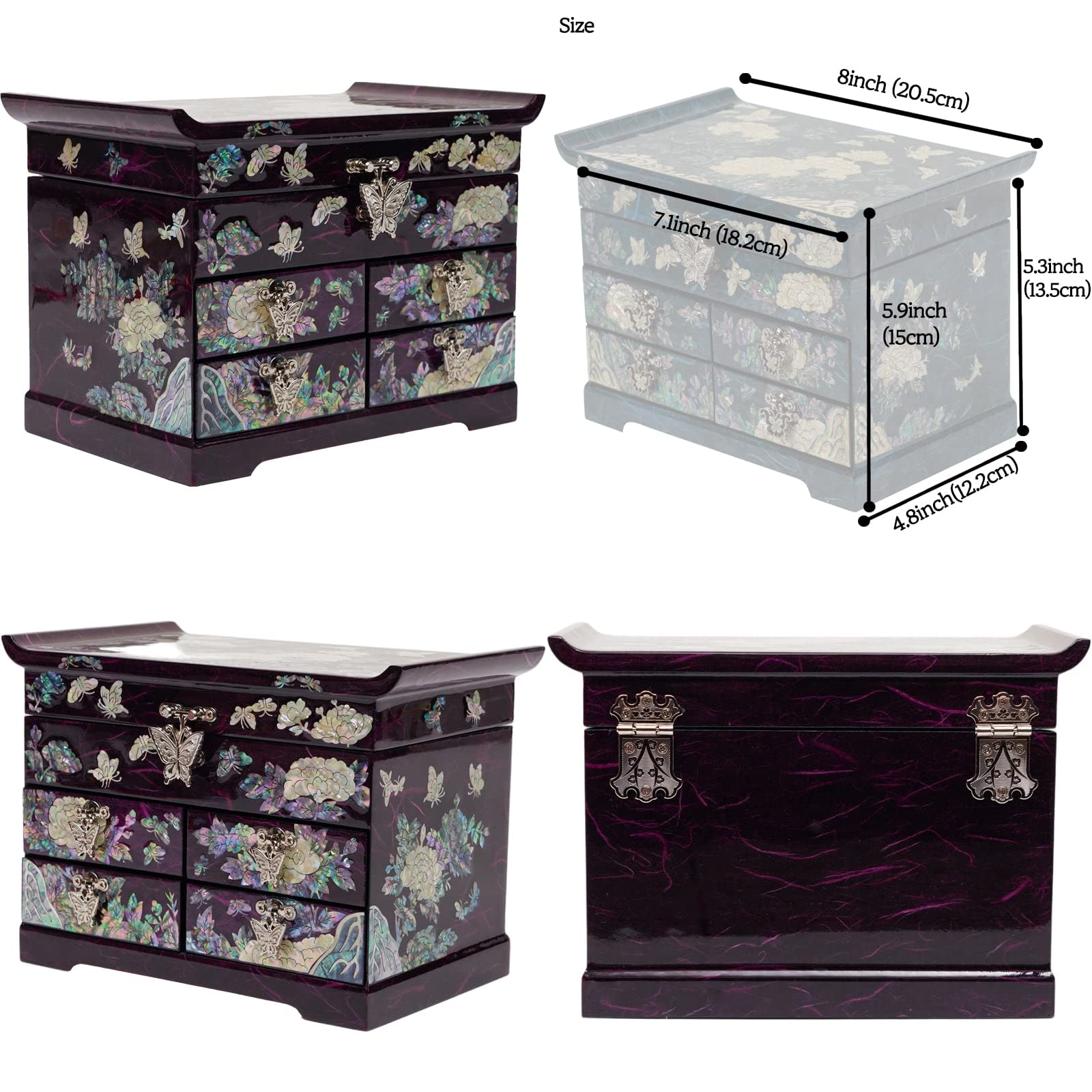 February Mountain Mother of Pearl Wooden Jewelry Organizer Box - Spacious Jewelry Storage for Women with Multiple Drawers, Perfect for Organizing Rings, Bracelets, Watches, Necklaces & Accessories (Peony Purple) | Elegant Jewelry Display for Dresser Top, Vanity or Gift Giving