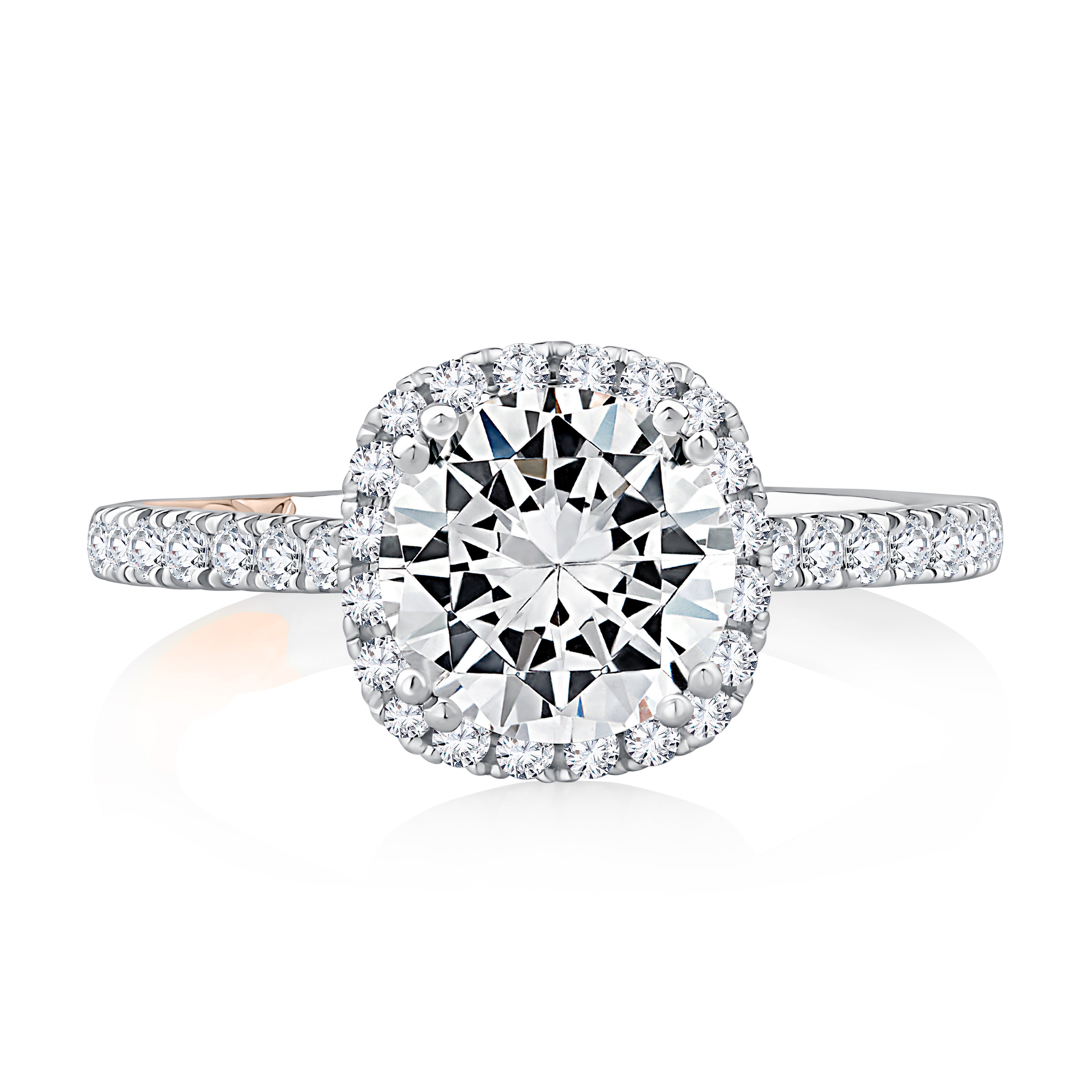 Cushion Shaped Halo Round Center Diamond Engagement Ring with Pave Band - Elegant Wedding Proposal Jewelry for Her