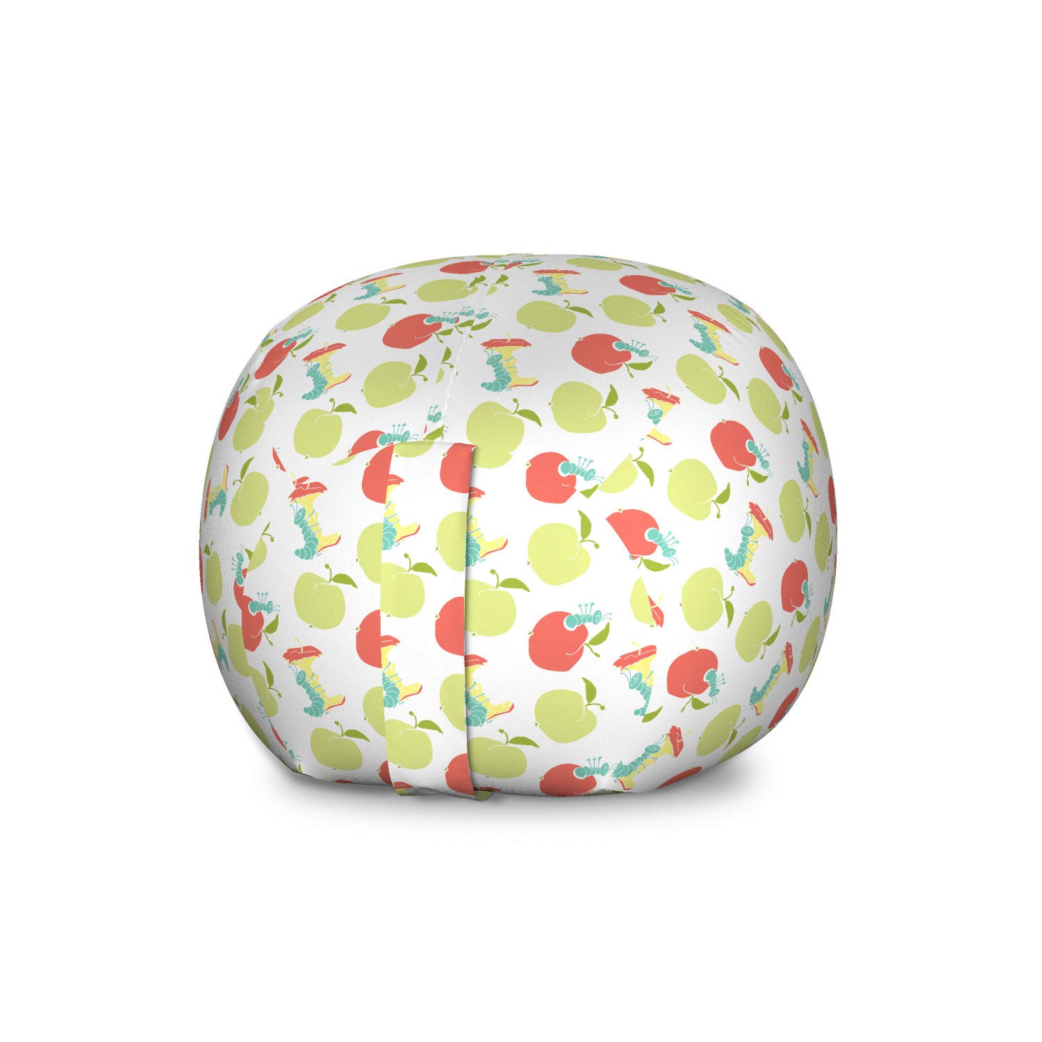 Ambesonne Caterpillar Toy Storage Bag Chair - Large Washable Organizer with Animal & Apple Nature Pattern - Dark Coral & Pale Green - Perfect for Kids' Room, Playroom & Toy Organization