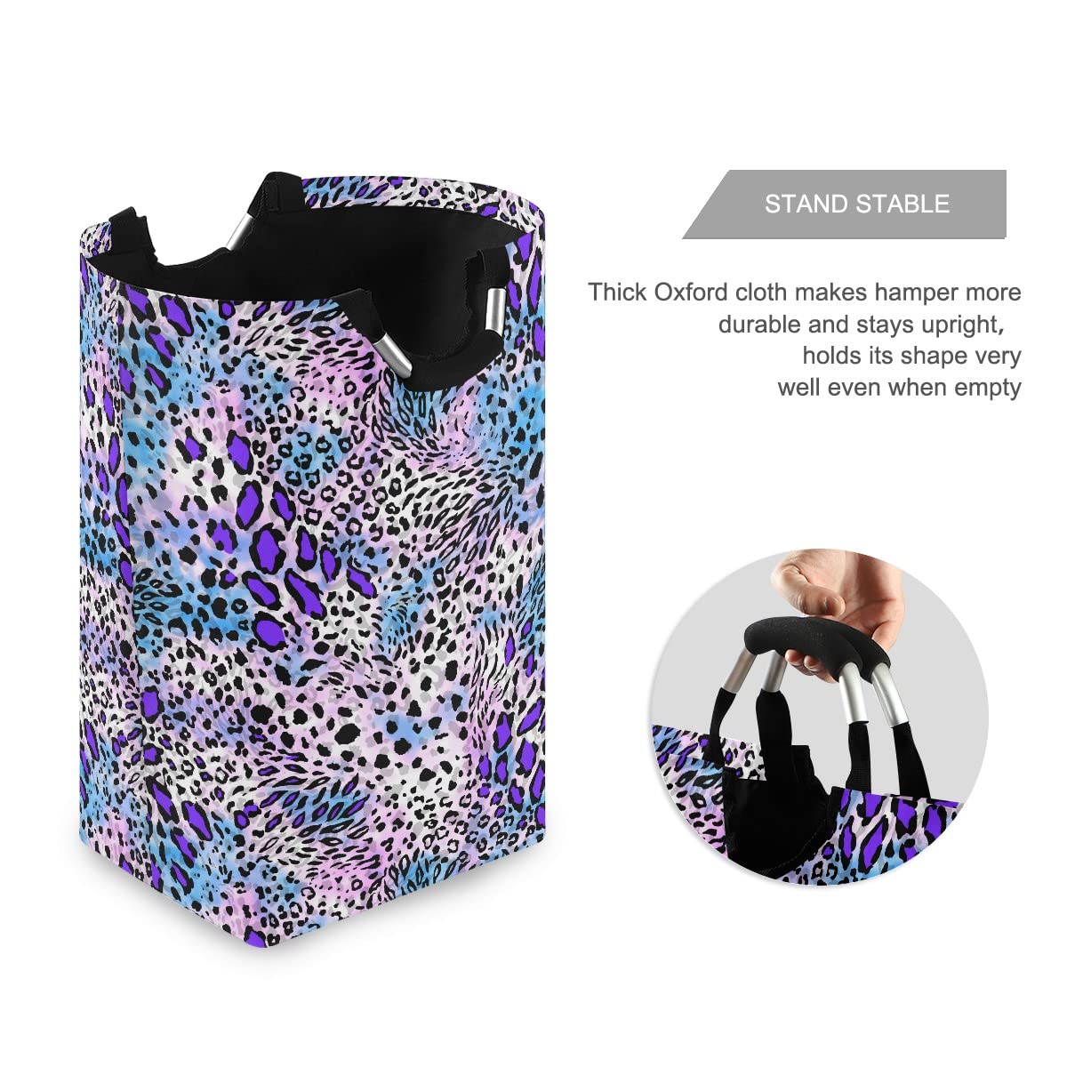 Foldable Leopard Print Laundry Bag with Handles - Collapsible Purple Laundry Hamper Basket for Bathroom Storage & Laundry Room Organization | Perfect for College Dorms, Travel & Home Decor