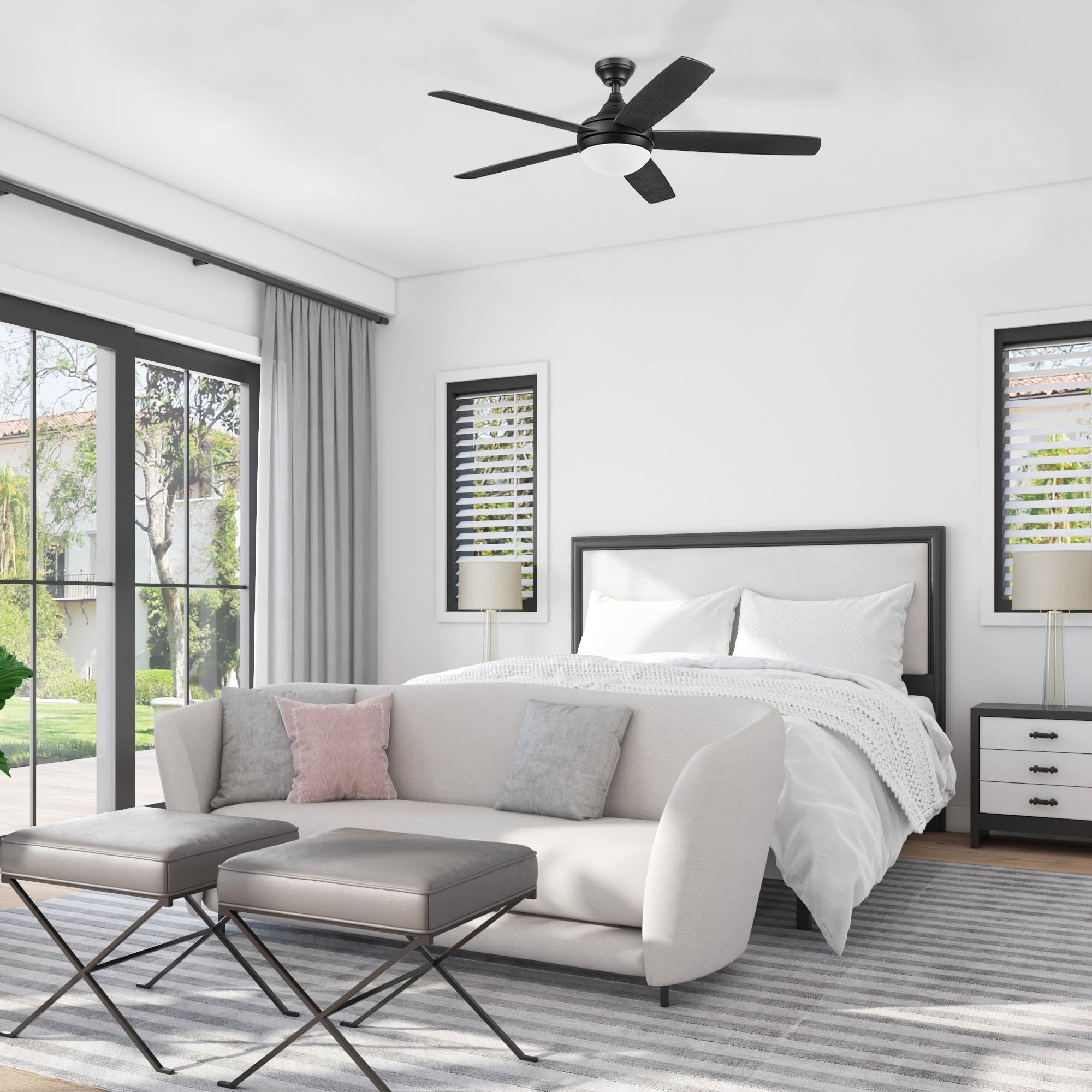 52 Inch Ashby Matte Black Ceiling Fan with Light Kit & Remote Control - Modern Indoor/Outdoor Cooling for Living Room, Bedroom, Patio - Energy Efficient Quiet DC Motor