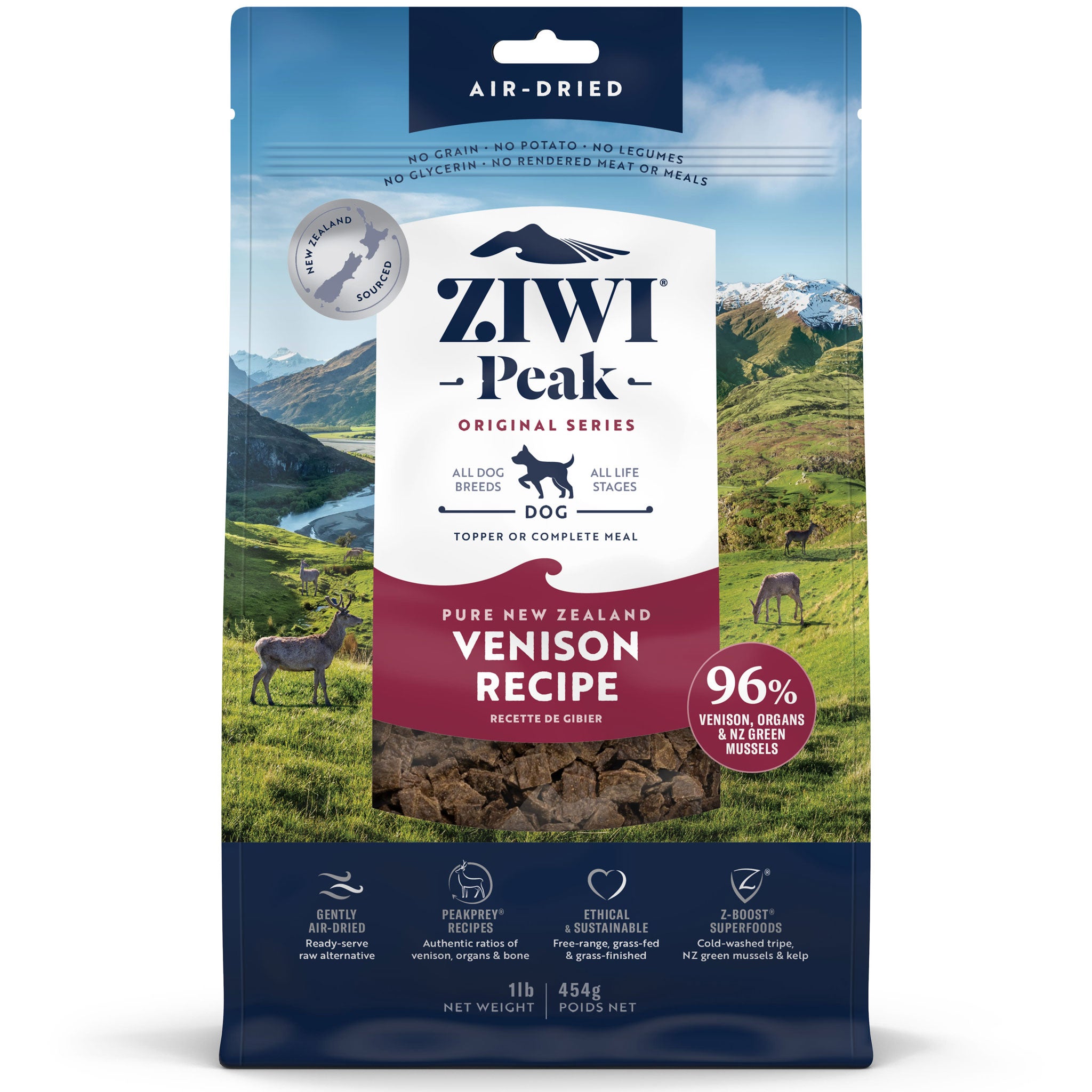 ZIWI Peak Air Dried Venison Dog Food - Grain Free, High Protein Natural Dog Treats for All Breeds - Perfect for Training, Travel & Outdoor Adventures