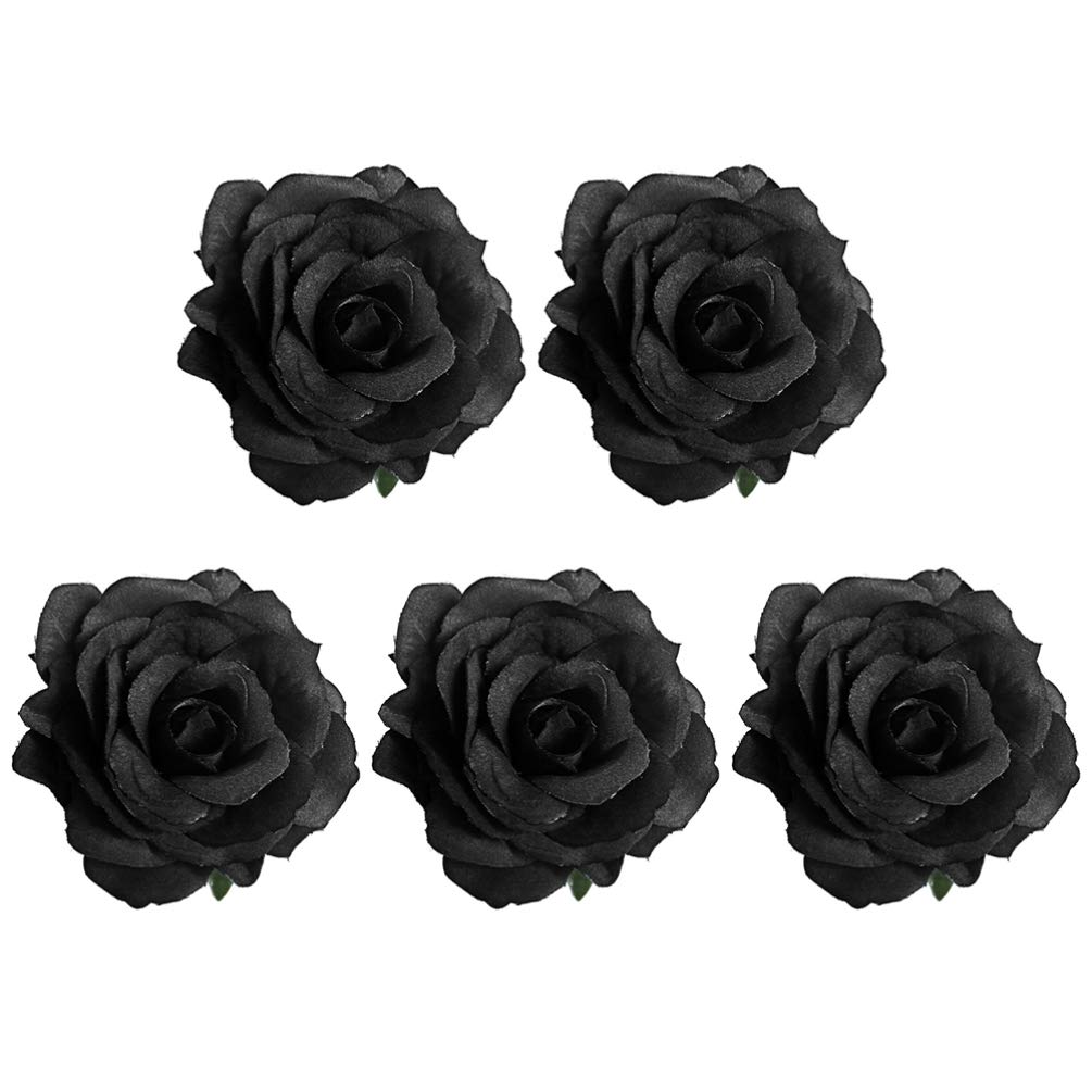 NUOBESTY 5pcs Black Rose Hair Clips - Elegant Artificial Flower Brooch Pins for Women | Perfect for Funerals, Halloween Costumes, Bridal Accessories & Vintage Hairstyles