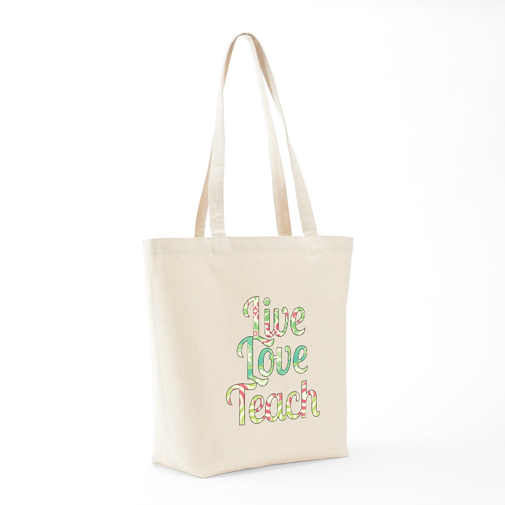 Live Love Teach Natural Canvas Tote Bag - Reusable Eco-Friendly Shopping Tote for Teachers, School, Groceries & Everyday Use