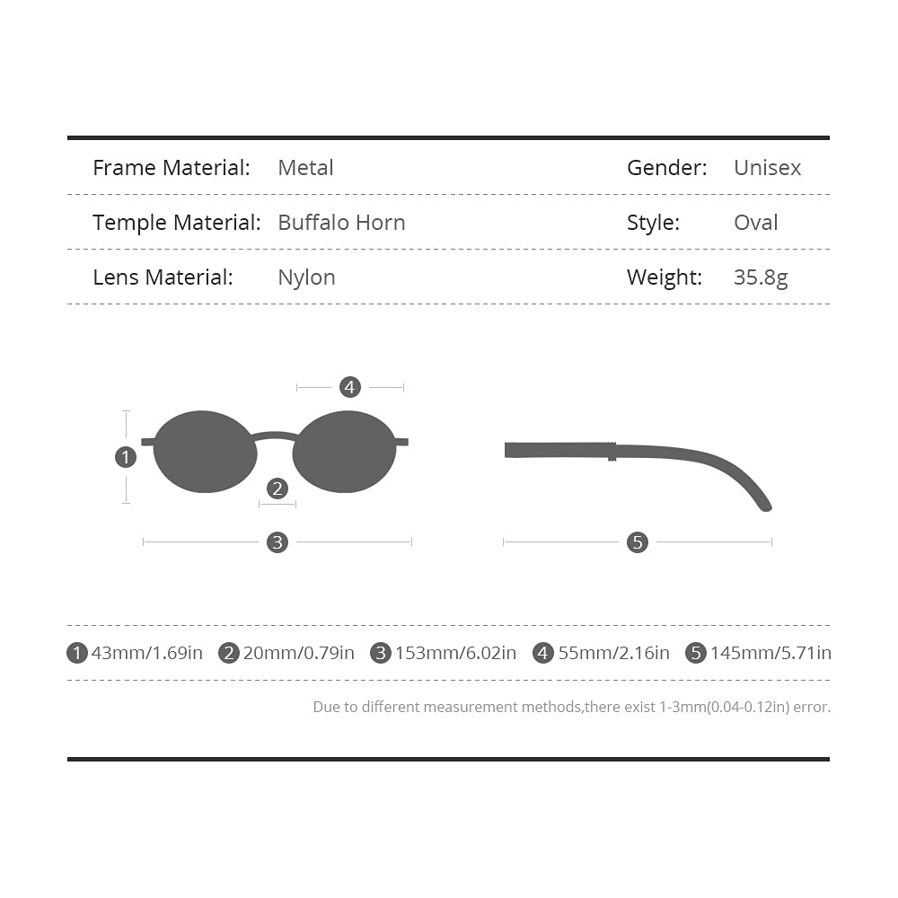 HEPIDEM 100% Genuine Buffalo Horn Handmade Round Sunglasses for Men - Luxury Polarized UV Protection Shades for Outdoor, Driving & Fashion